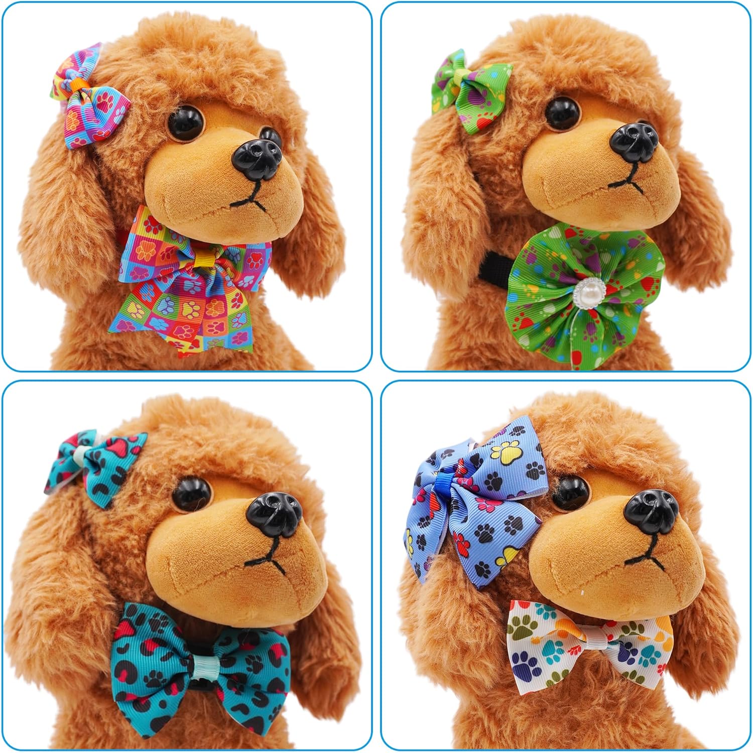 120PCS Dog Bows Pack Include 20PCS Bowties with Adjustable Buckle 40PCS Hair Bows 60PCS Flowers and Bowties Attachments for Small Medium Cats Pets Paw Bone Grooming Accessories