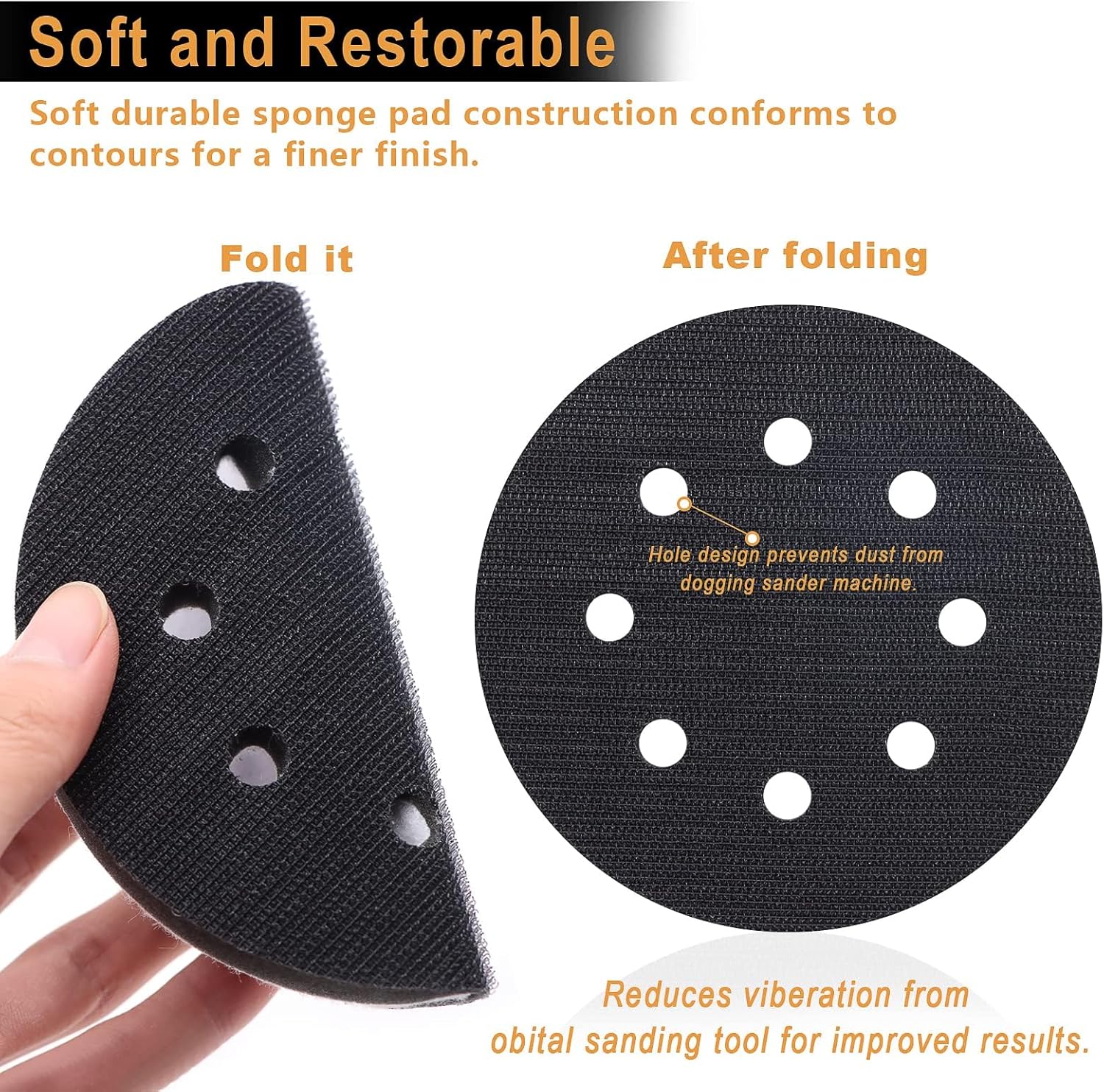 6 Pack Sanding Interface Pad 5 Inch 8 Hole Hook and Loop Soft Sponge Foam Compatible with Orbital Sander Automotive Polishing