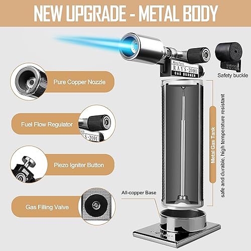 Miniatura 3 de ravs Encendedor de butano de regalo ultra premium, soplete de cocina recargable con llama ajustable, antorcha culinaria de cocina, soplete para