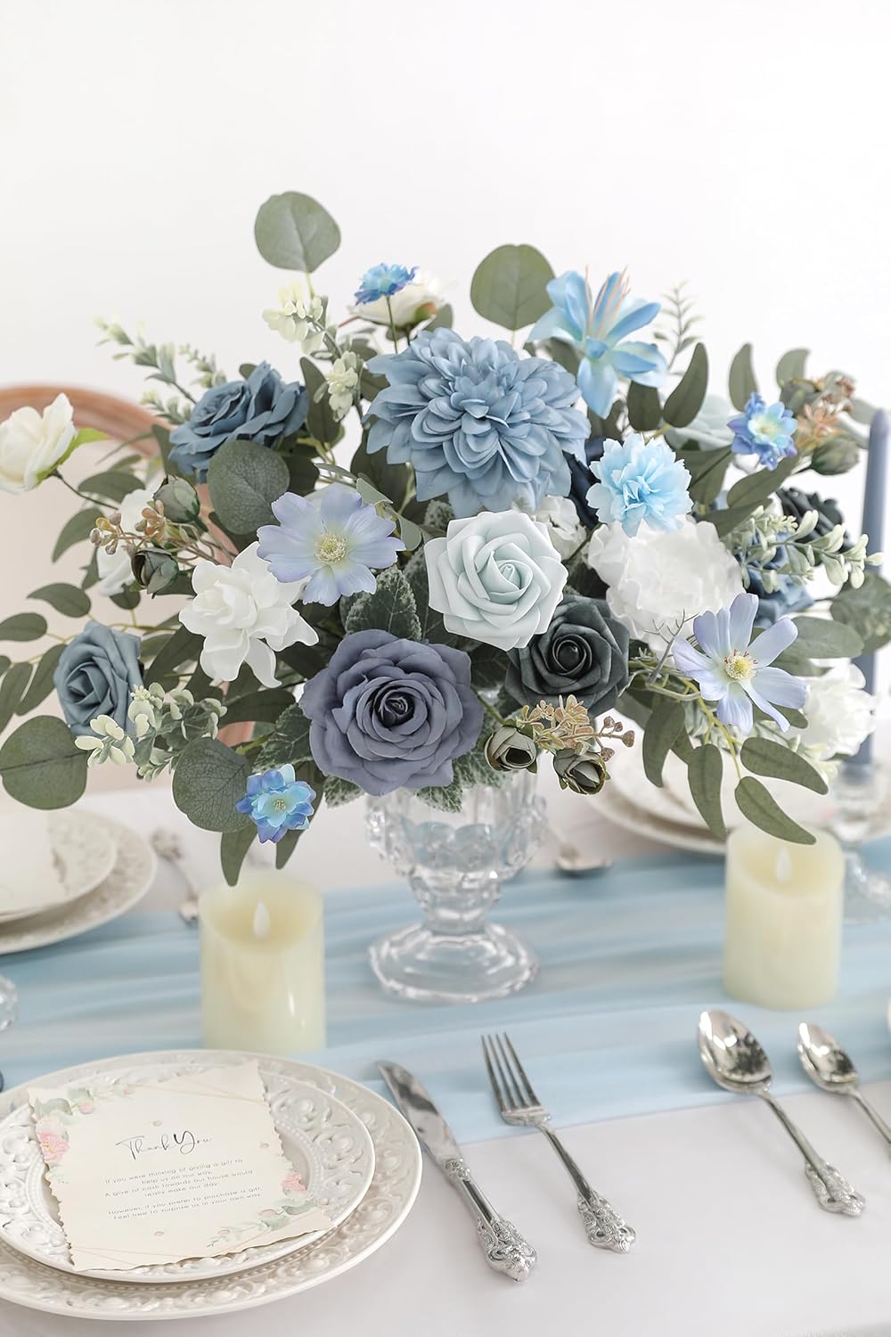 rongflower Blue Artificial Flowers Combo Set Fake Flower Leaf Box with Stemst for DIY Wedding Bridal Bouquet, Centerpieces, Home Decor, Floral Arrangement Decor(Blue)