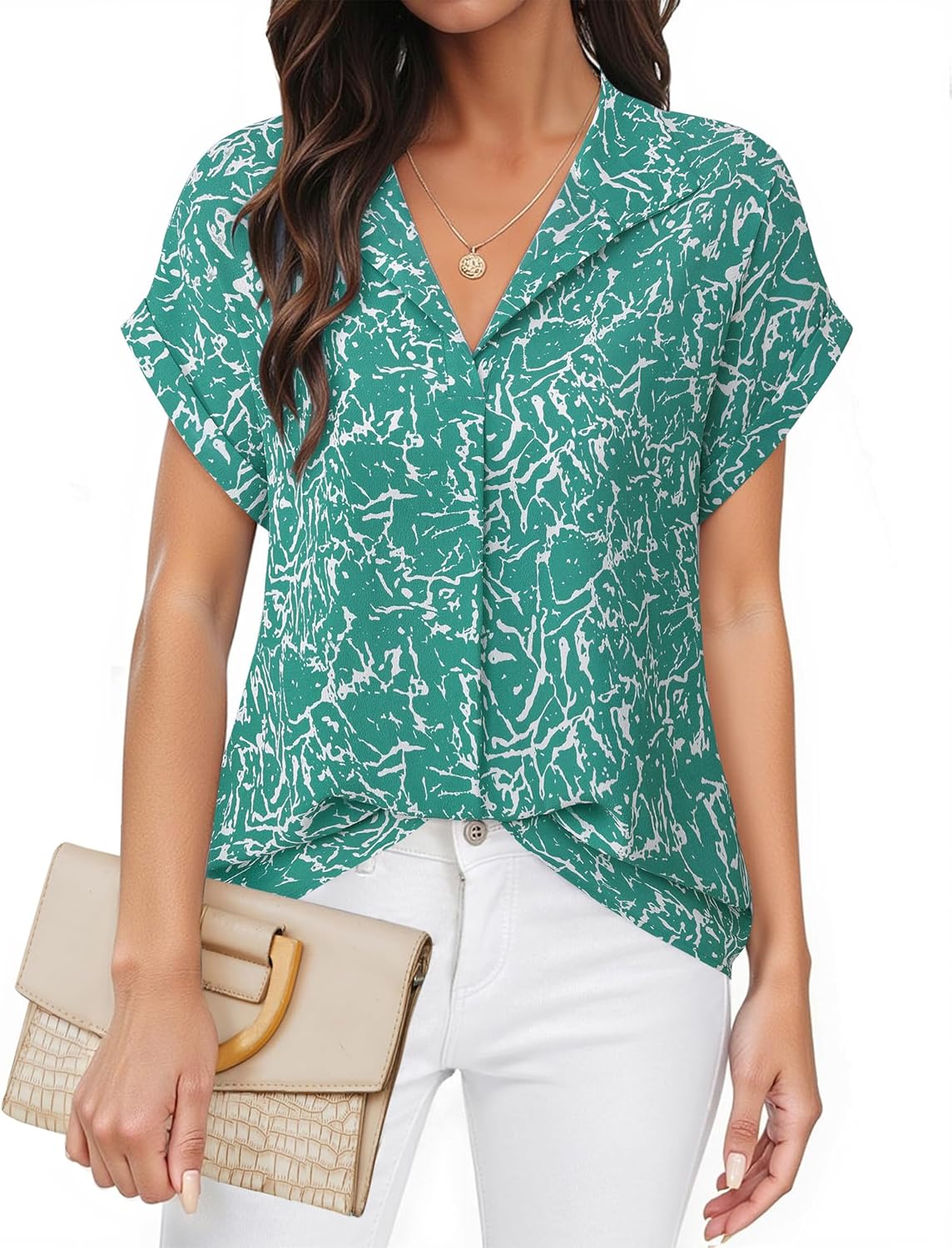 Timeson Women's Short Sleeve Chiffon Blouses for Office Work Business Attire Collared Shirts - Image 3