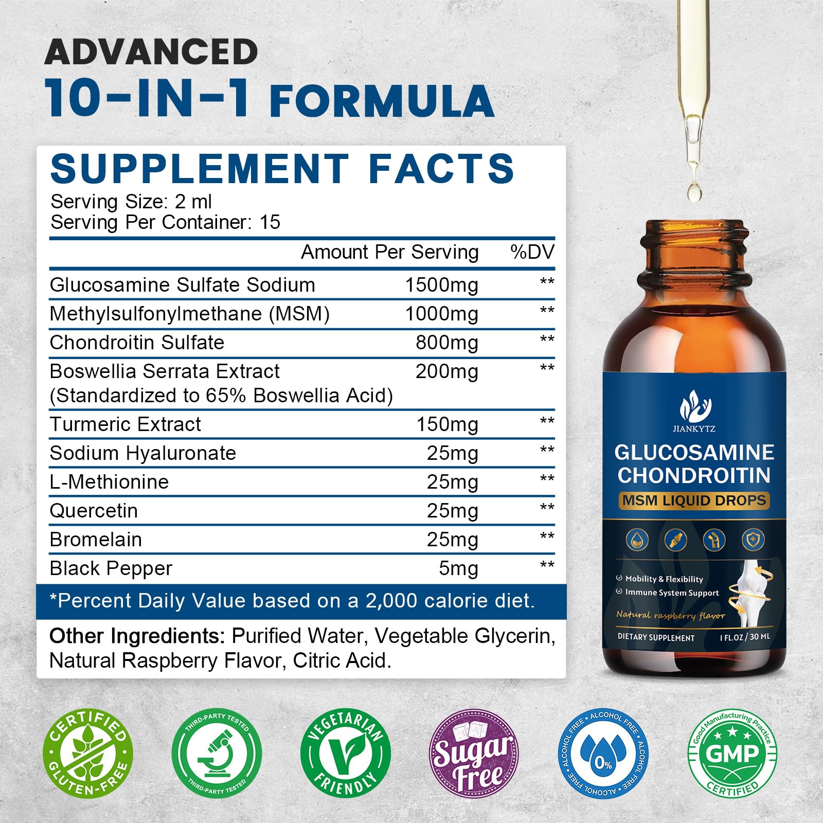 (2 Pack) Glucosamine Chondroitin MSM Liquid Drops, High Absorption — Amazon image 2