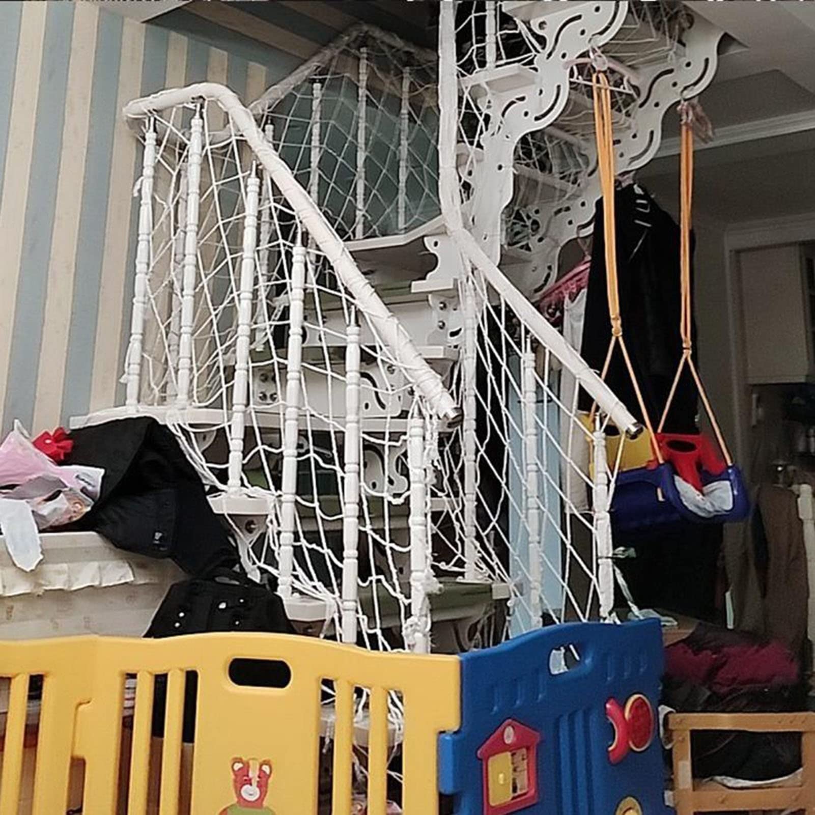 Red de seguridad infantil – Red de protección contra caídas de nailon para escaleras, 2 x 4 m, malla de 5 cm, barrera de seguridad para niños, uso en interiores y exteriores, prevención de escalada