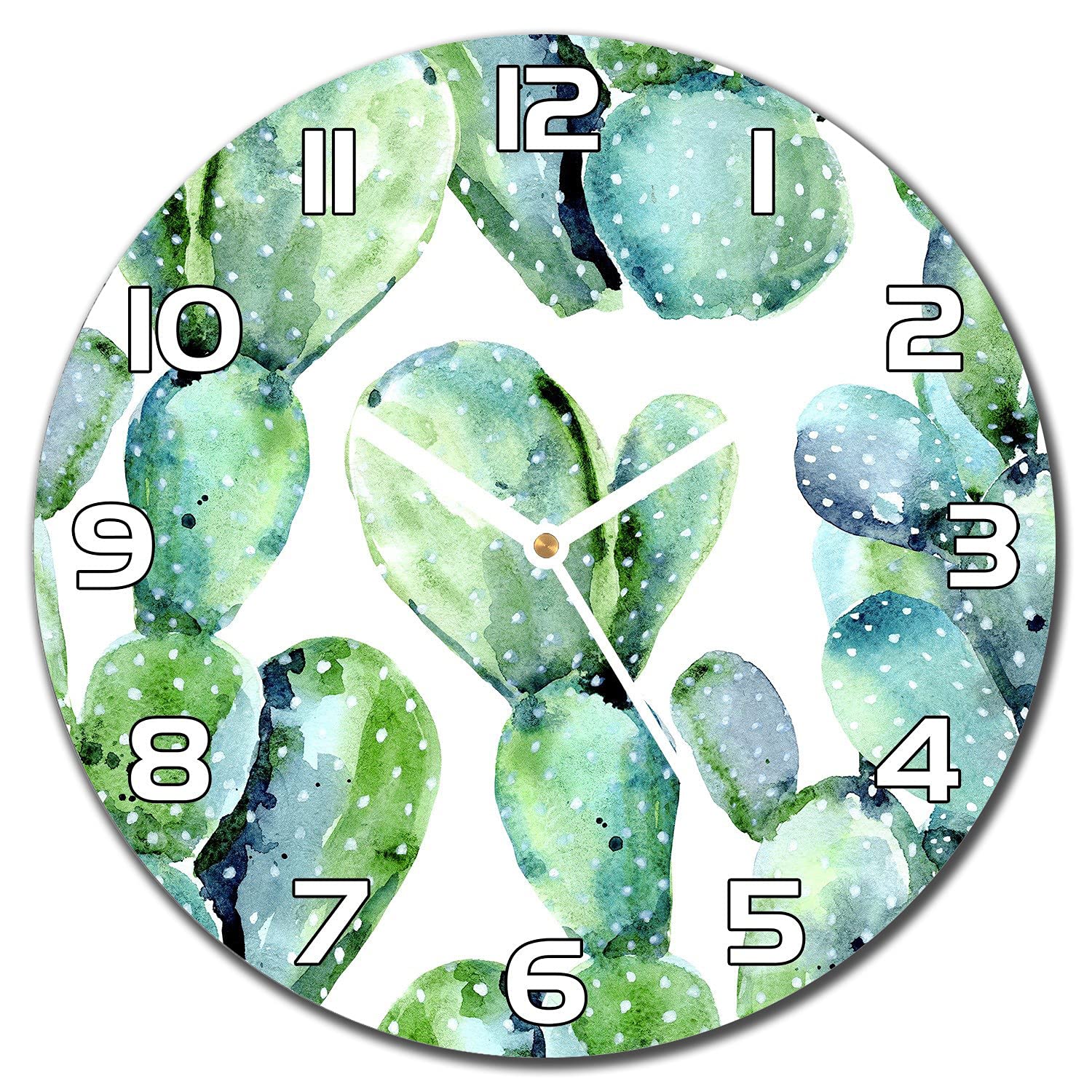 Horloge en Verre Trempé de Sécurité Rond 30 cm Design Cactus Épuré pour Mur