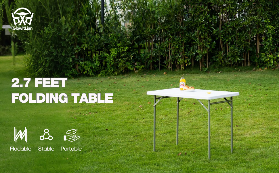 Mesa de camping rectangular plegable de 2.7 pies con tapa de HDPE y patas de acero, duradera y estable, perfecta para camping, picnic, fiesta, interior y exterior miniatura 7