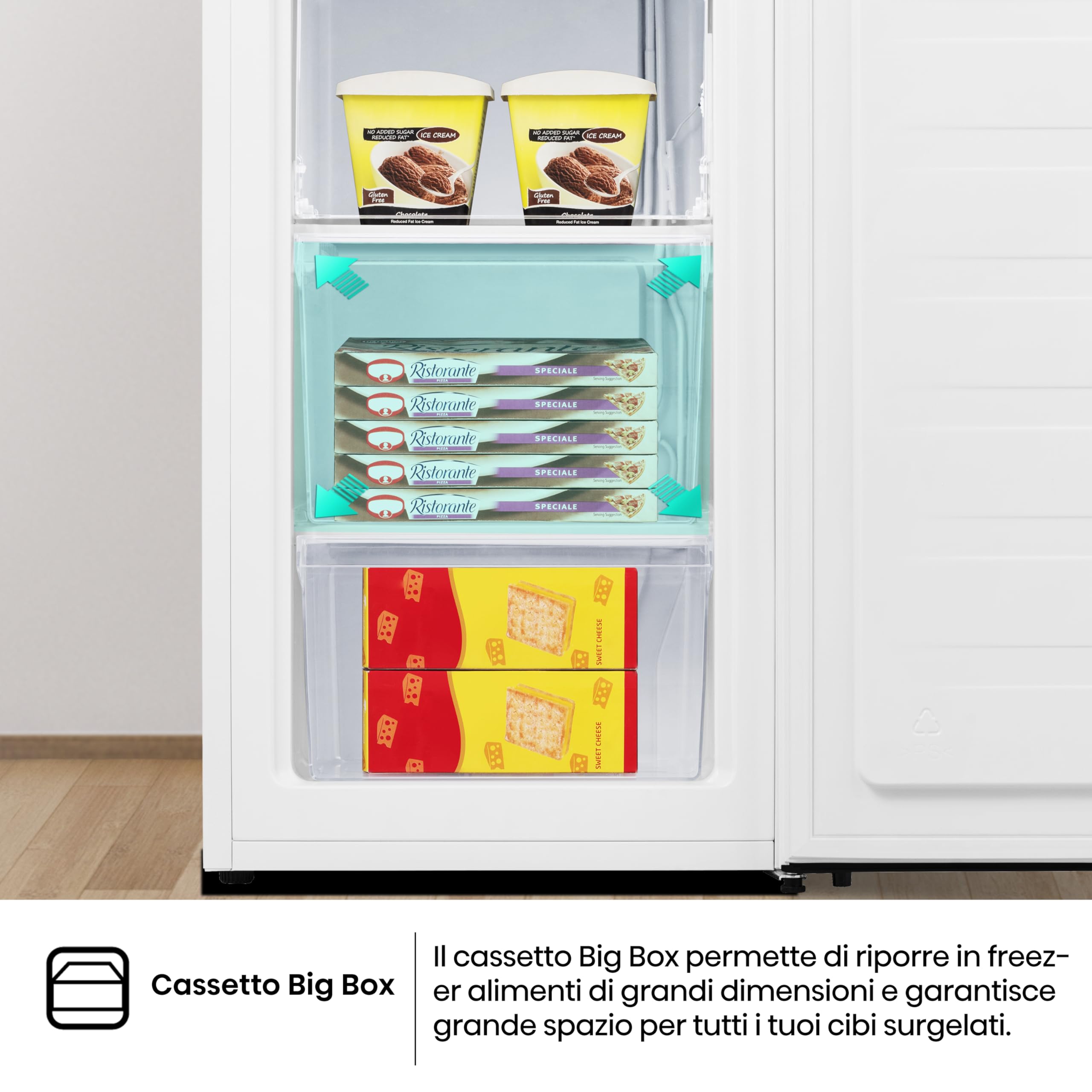 Hisense FV78D4AWE Congelatore Monoporta Verticale a libera installazione, 3 Cassetti, Capacità 61 Litri, Classe E, Bianco
