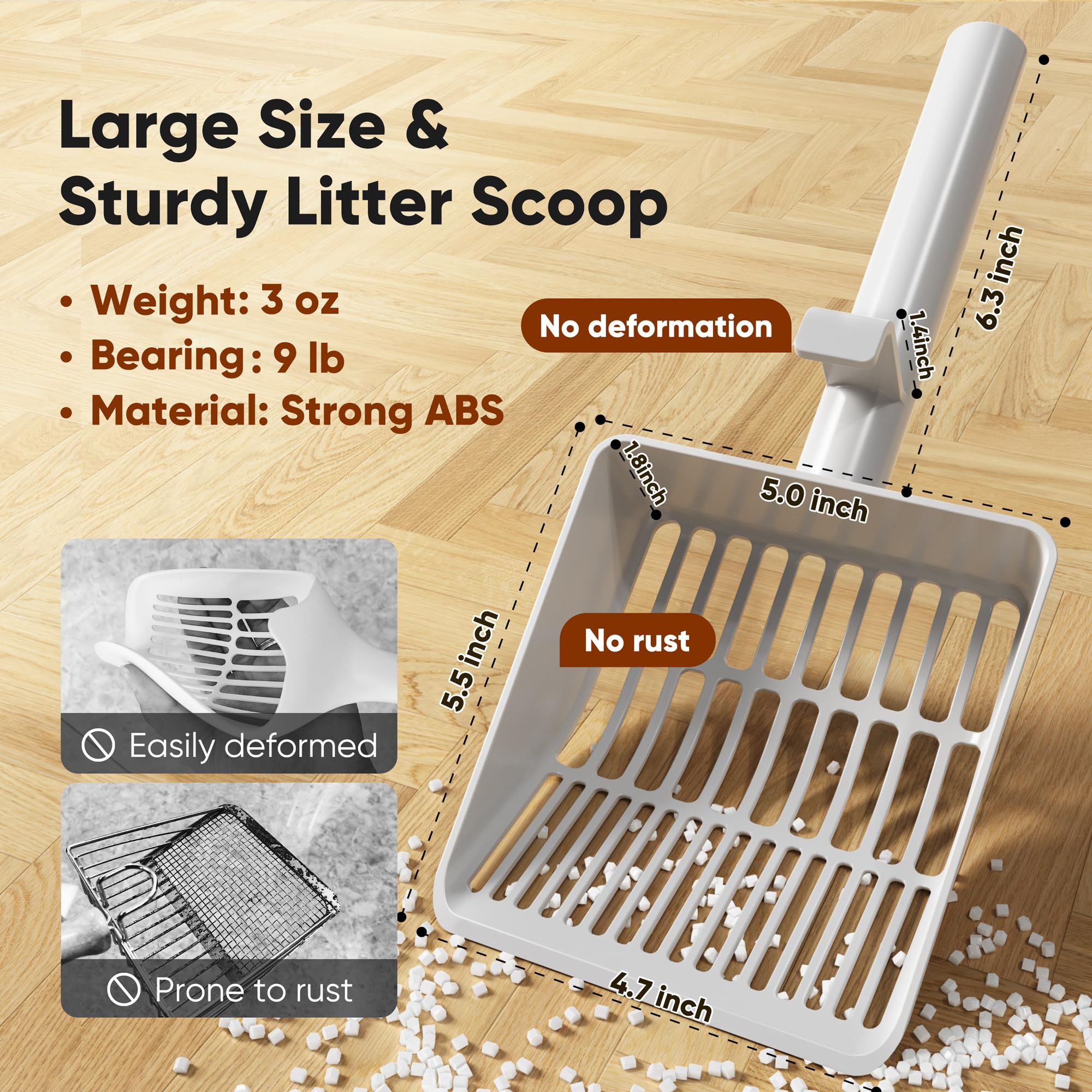 KooMooM Cat Litter Scoop, Heavy-Duty Kitty Litter Scoop with Dual Sifting Holes for Fast & Fine Clumping - Image 2