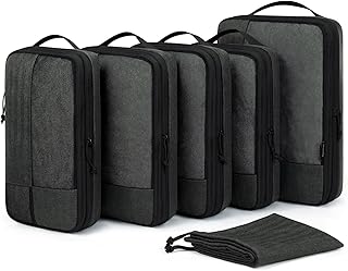 Compression Packing Cubes for Suitcase, 6 Set BAGSMART Travel Packing Cubes for Luggage, Compression Travel Cubes & Suitcase Organizer for Packing with Shoe Bag(Black)