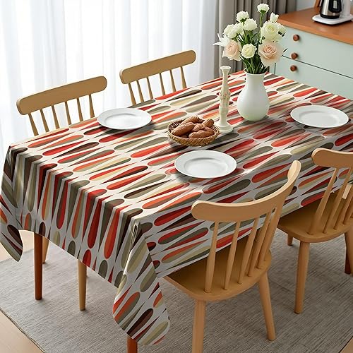 Miniatura 2 de Ambesonne Mantel retro, estilo de los años sesenta y setenta, diseño geométrico redondo con estampado de colores cálidos, mantel rectangular de