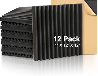 Fstop Labs Acoustic Foam Panels 1" X 12" X 12" Self-adhesive Acoustic Studio Wedge Tiles, Sound Panels wedges Soundproof Foam Padding Sound Insulation Absorbing Home and Office
