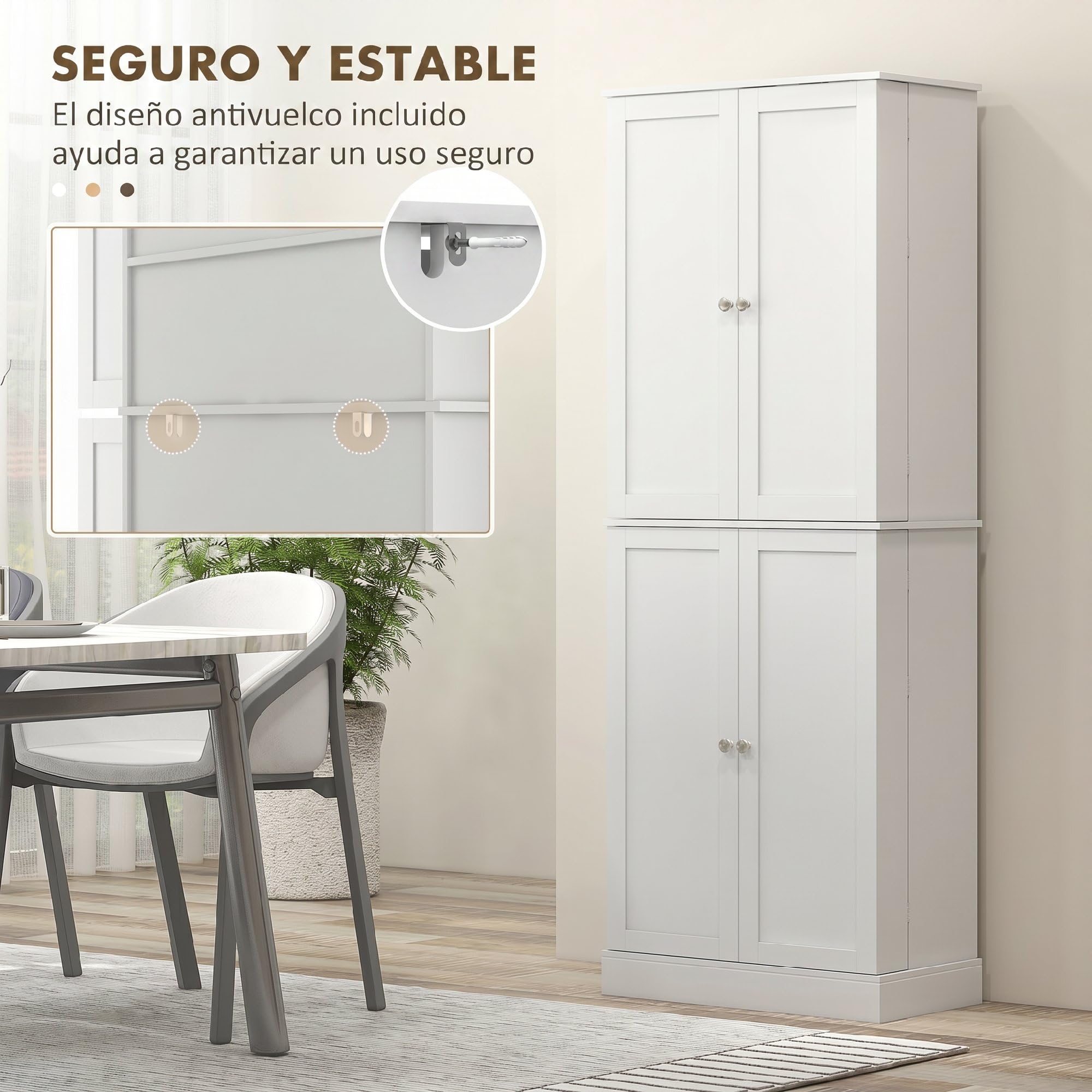 HOMCOM Alacena de Cocina Alta, Armario Despensa Cocina Moderno con 4 Puertas con Estantes, Estantes Ajustables, Alacena para Sala de Estar, Comedor, Blanco