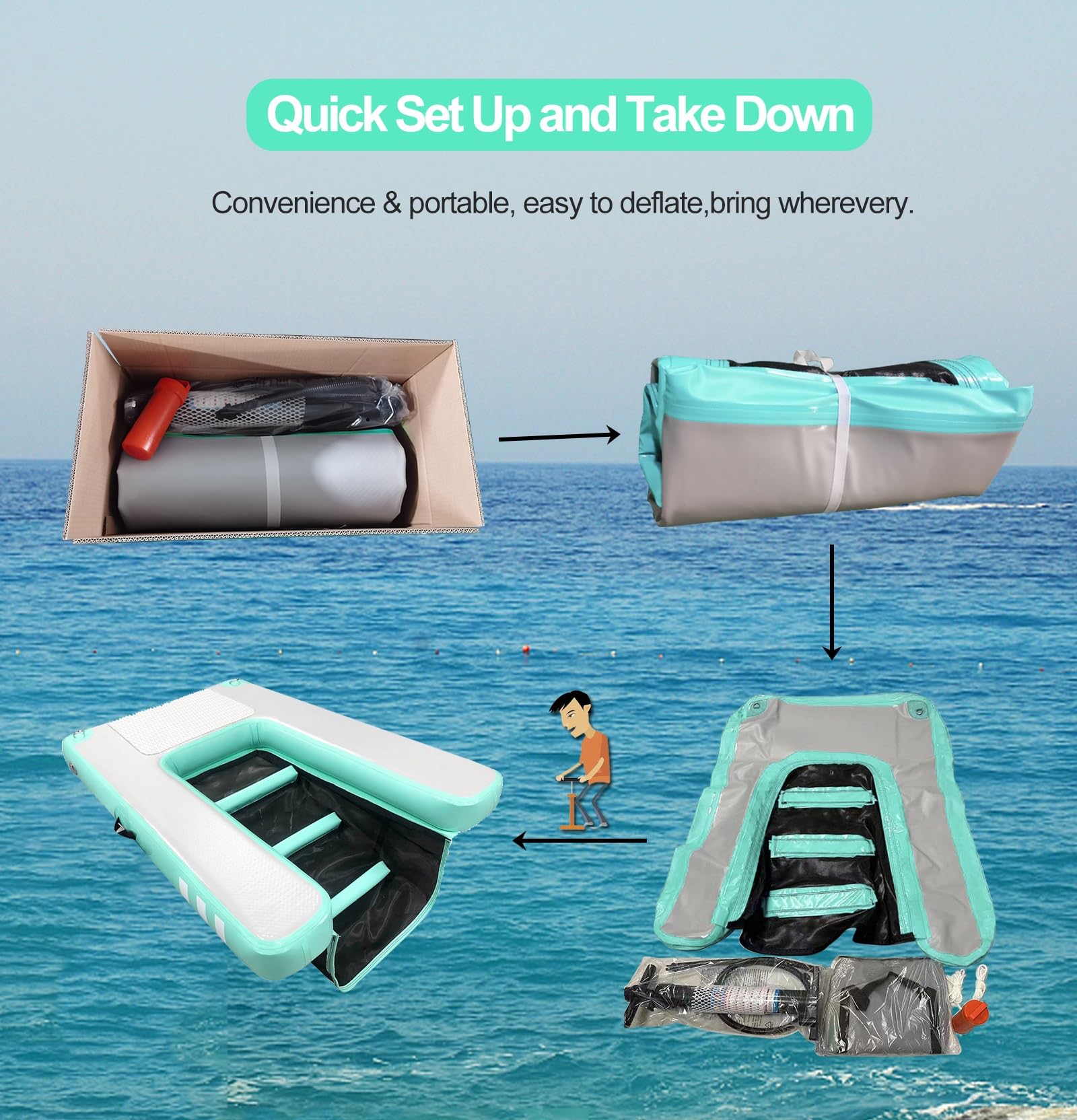 rampa de Agua para Perros Rampas para Perros Grandes, 152 x 101 cm, Escalera Flotante Inflable para Piscina con escalón y Espuma EVA Antideslizante, para Perros de hasta 104 kg(Green)