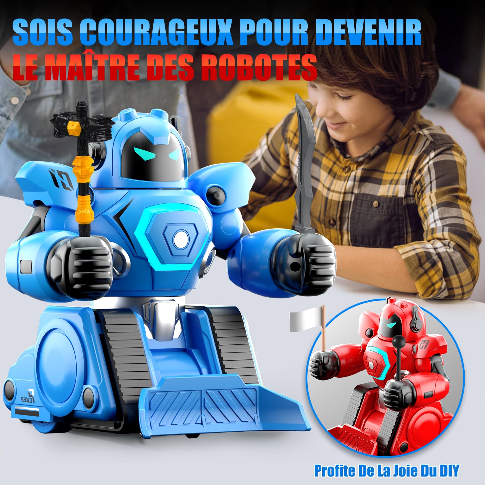 Herenear 2 Robots Kombat Boxeur Télécommandé, Jouets de Combat Robot, Voiture Télécommandés avec Poupées Ejectable, Lumières LED et Musique, Voiture de Football RC, Cadeaux pour Garçon Fille