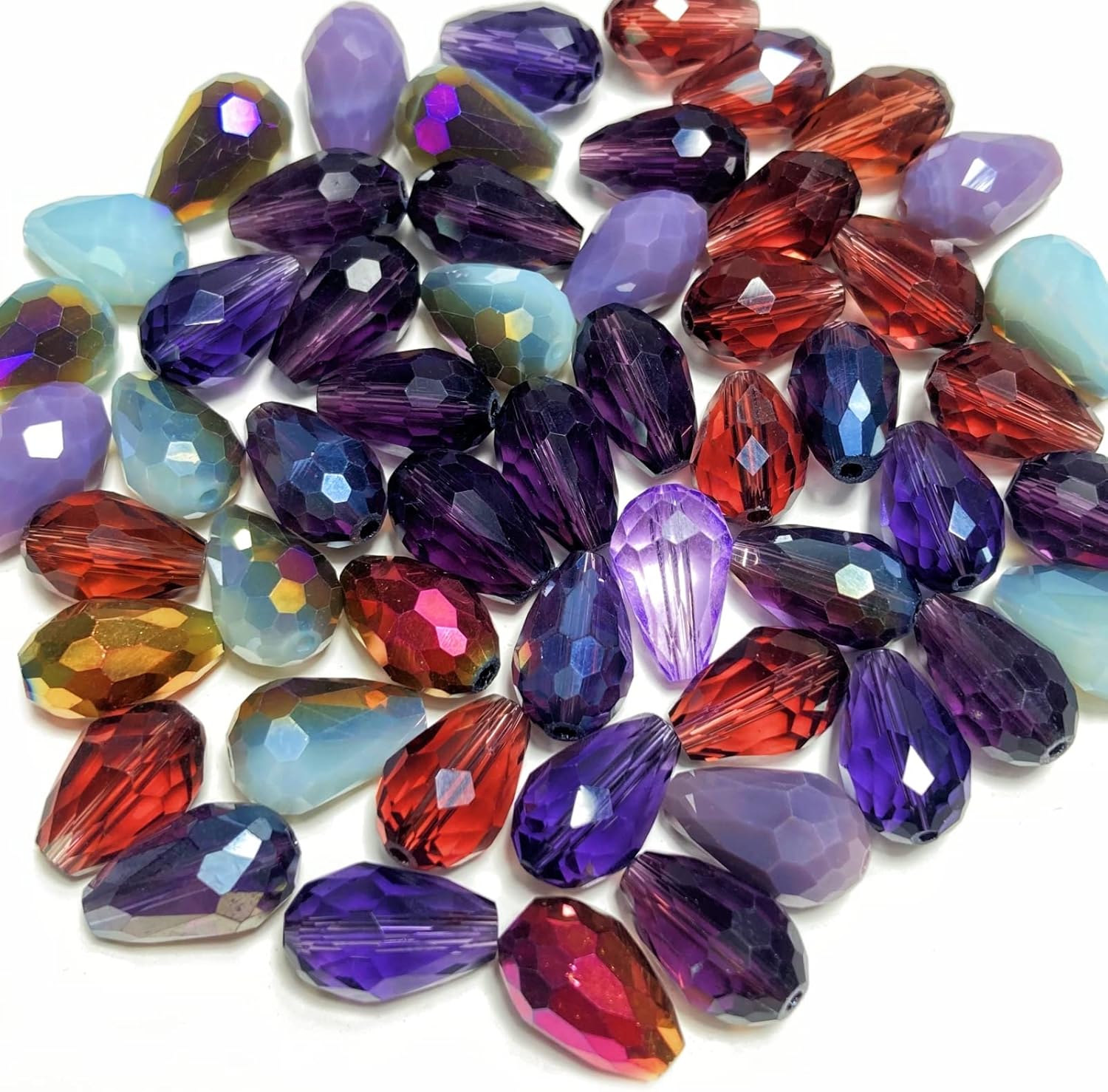 200pcs Teardrop Crystal Glass Beads 4x6mm Vertical Hole Faceted Glass Teardrop Spacer Beads for Bracelets Necklace Earring DIY Jewelry Making Craft(Purple Series)