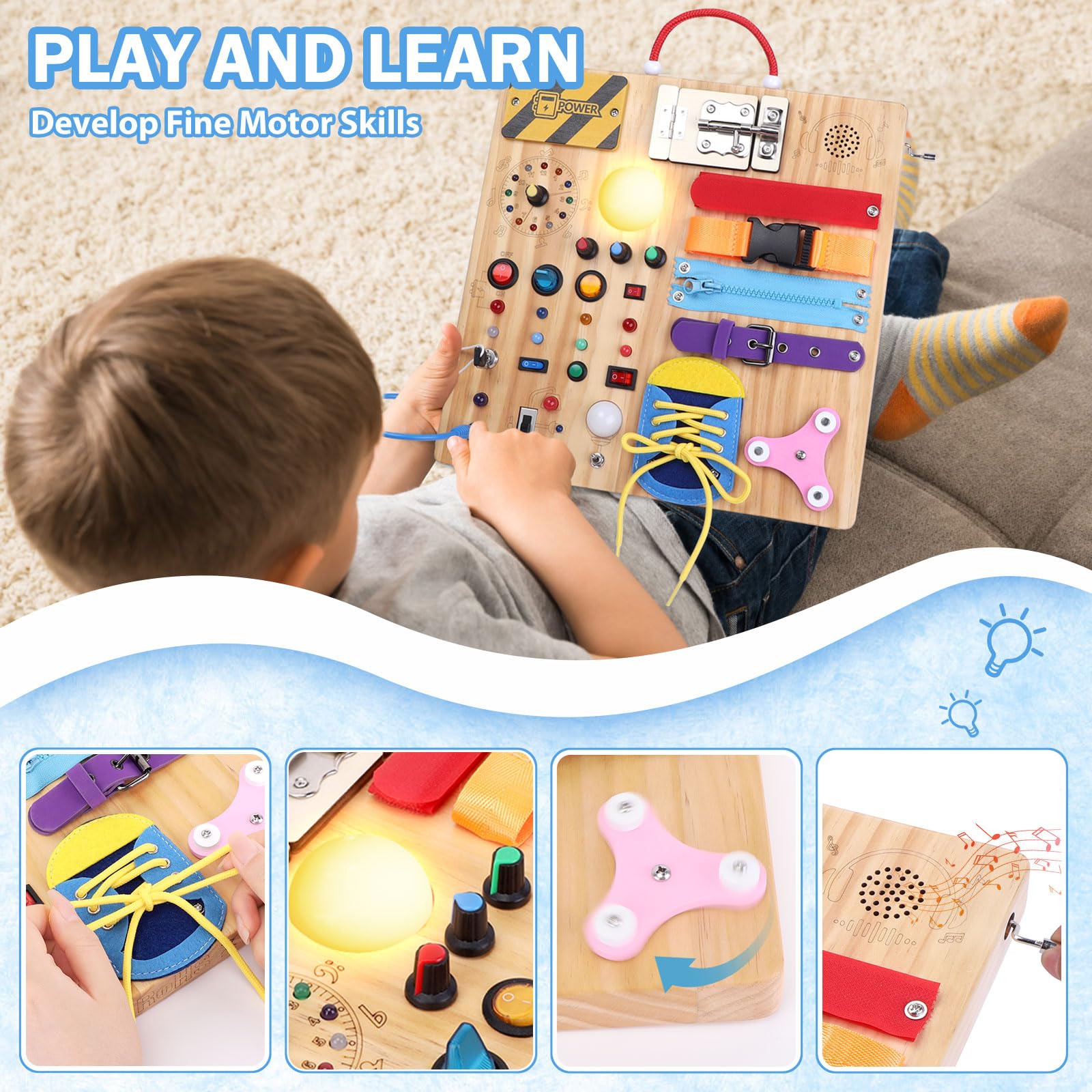 23-in-1 Montessori Busy Board voor peuters vanaf 1 jaar, houten