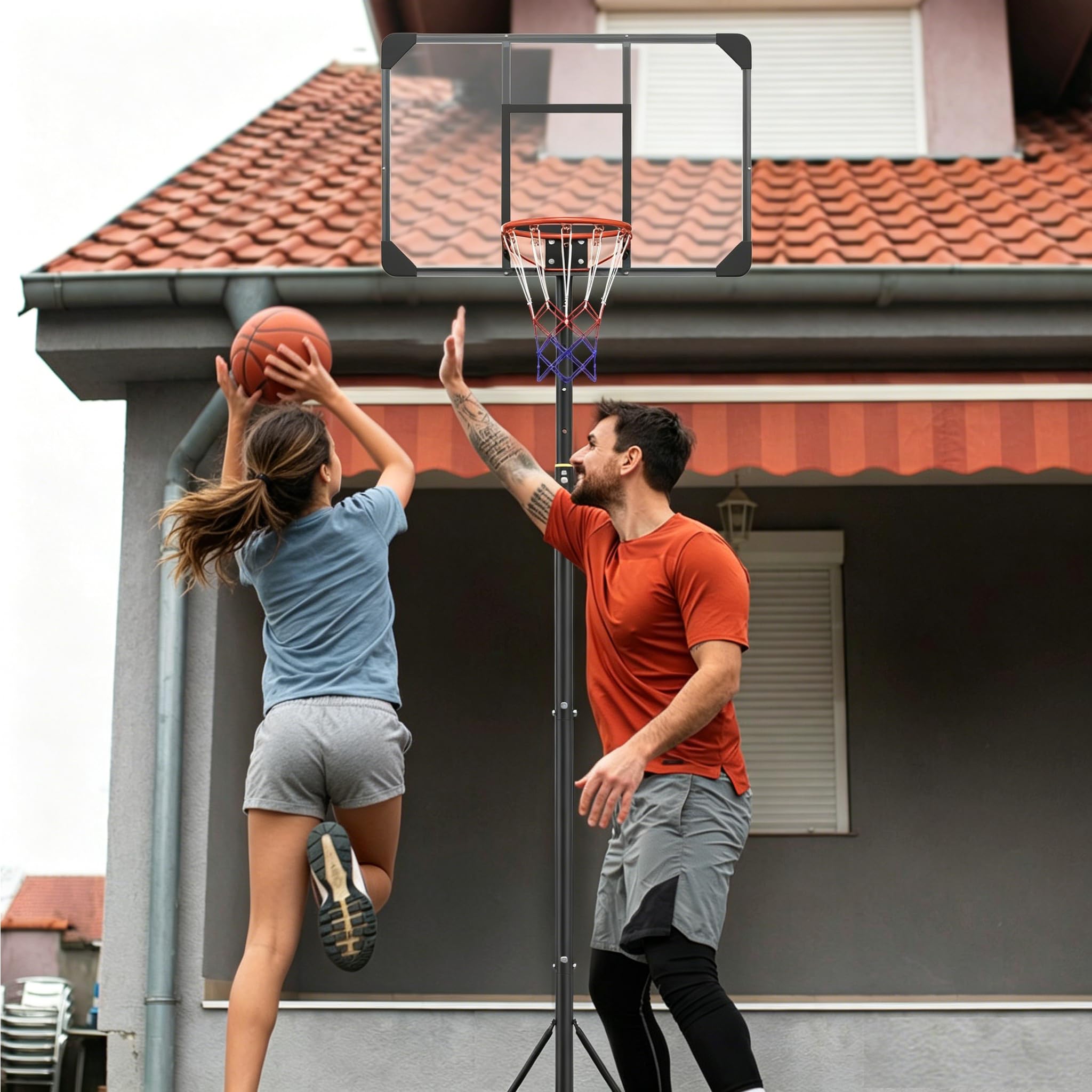 YRHome Basketballkörbe für Jugendliche, Höhenverstellbar 150–260 cm Mit fahrbarer befüllbarer Basis ragbar für Garten & Wohnung