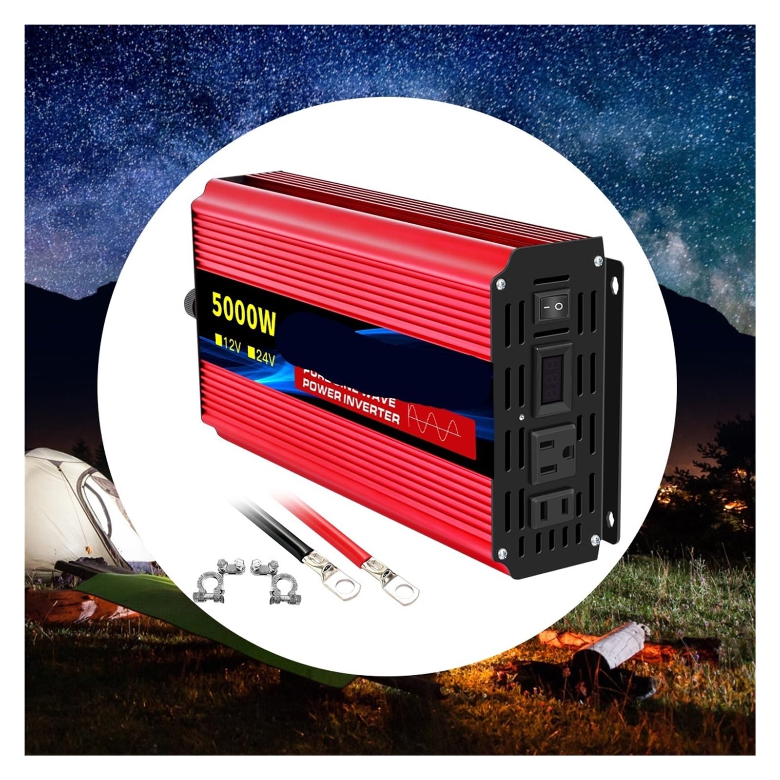 Inversor de Corriente, Inversor de Onda sinusoidal Pura de 12 V CC a 110 V CA, 60 Hz, for Coche, Voltaje de 1000 W a 10 000 W, portátil(Black)
