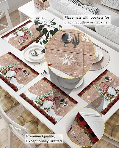 Miniatura 8 de Cottage Snowman Table Placemats for Dining Table Set of 6,Cotton Linen Cloth Kitchen Place Mats with Pocket,Washable Burlap