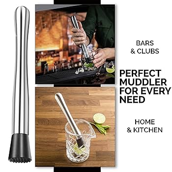 Kitchen Rest Muddler For Cocktails - 8inch Long 1pc Stainless Steel Fruit Crusher - Bar Tools For Home For Making Mojito Mix And Other Fruit Drinks