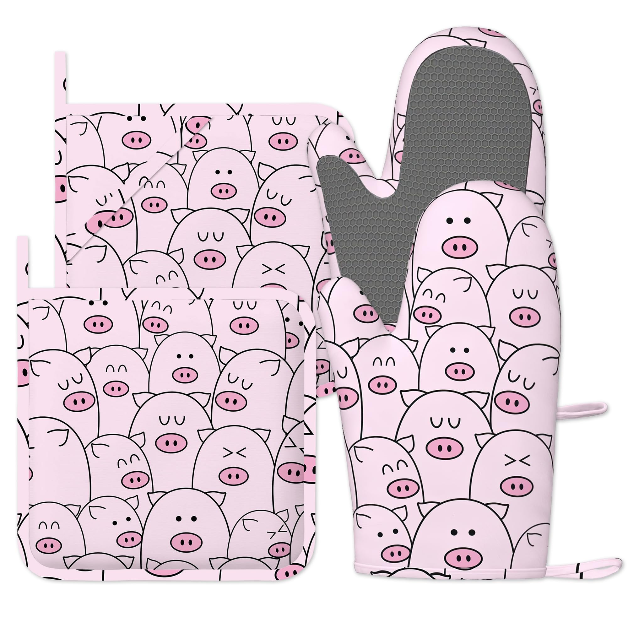 Bilangce Cute Pig Oven Mitts And Pot Holders Sets, Oven Gloves Heat Resistant, Cute Baker Stuff, Chef Cooking Baking Gifts For Bakers, Kitchen Gifts For Cooking Lover Cooks Mom