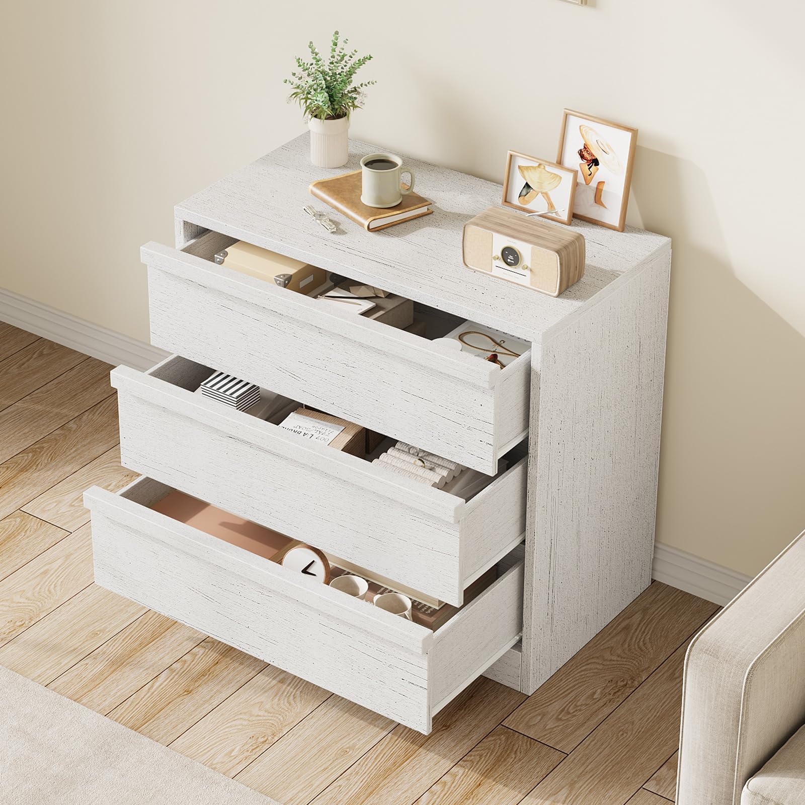 Cómoda de 3 cajones para guardería y salón con cajoneras de deslizamiento suave