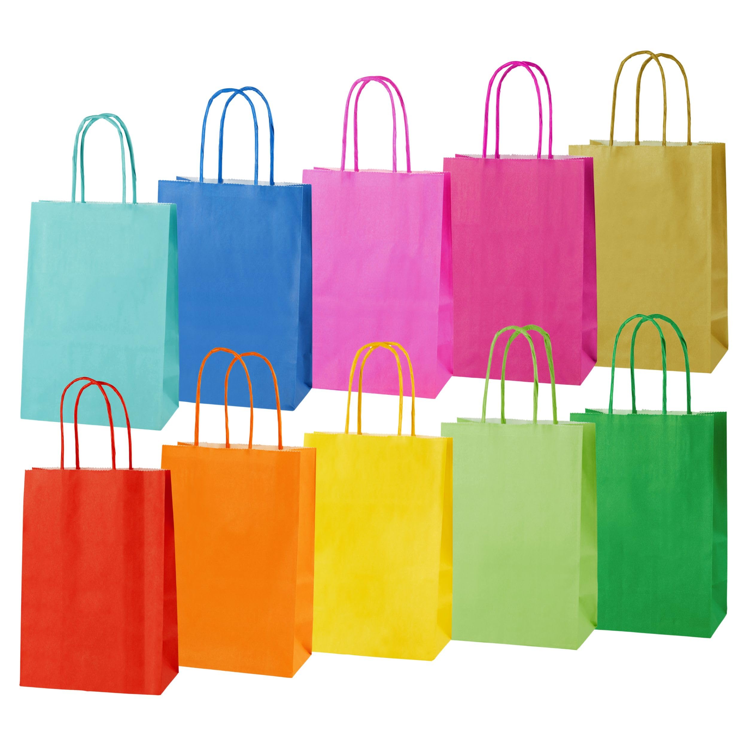 Thepaperbagstore 10 Rainbow Extra Small Twist Party Bags With Handles - Colourful Paper Gift Bags for Kids Party's, Celebrations Birthdays and Sweets 14x21x8cm โ image 1