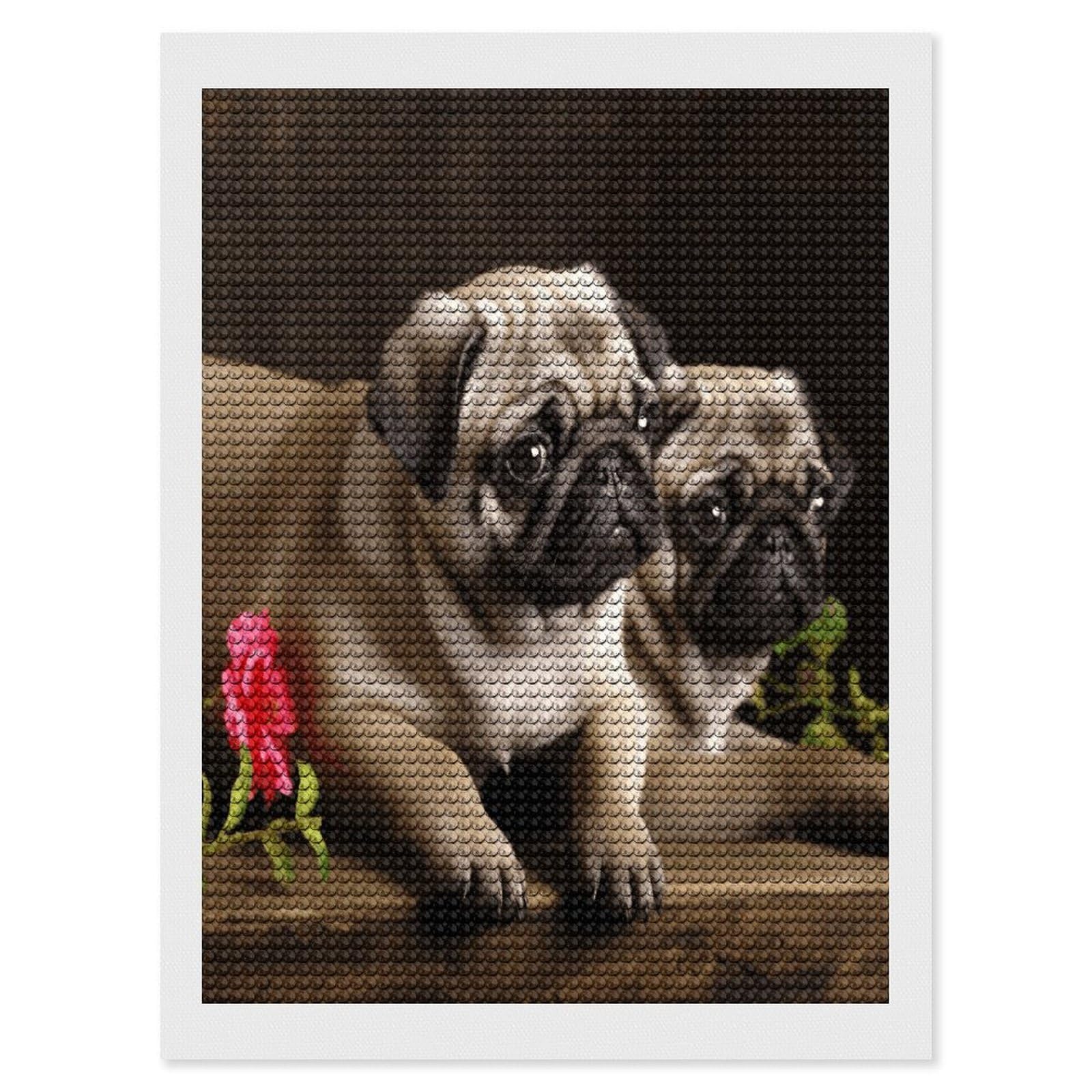 JTREHY Puppys Pug Diamond Art Kits Personalized DIY Round Diamond Painting Kits for Beginner Full Drill Diamonds Dots Paintings for Adults Gem Art Crafts Home Decor