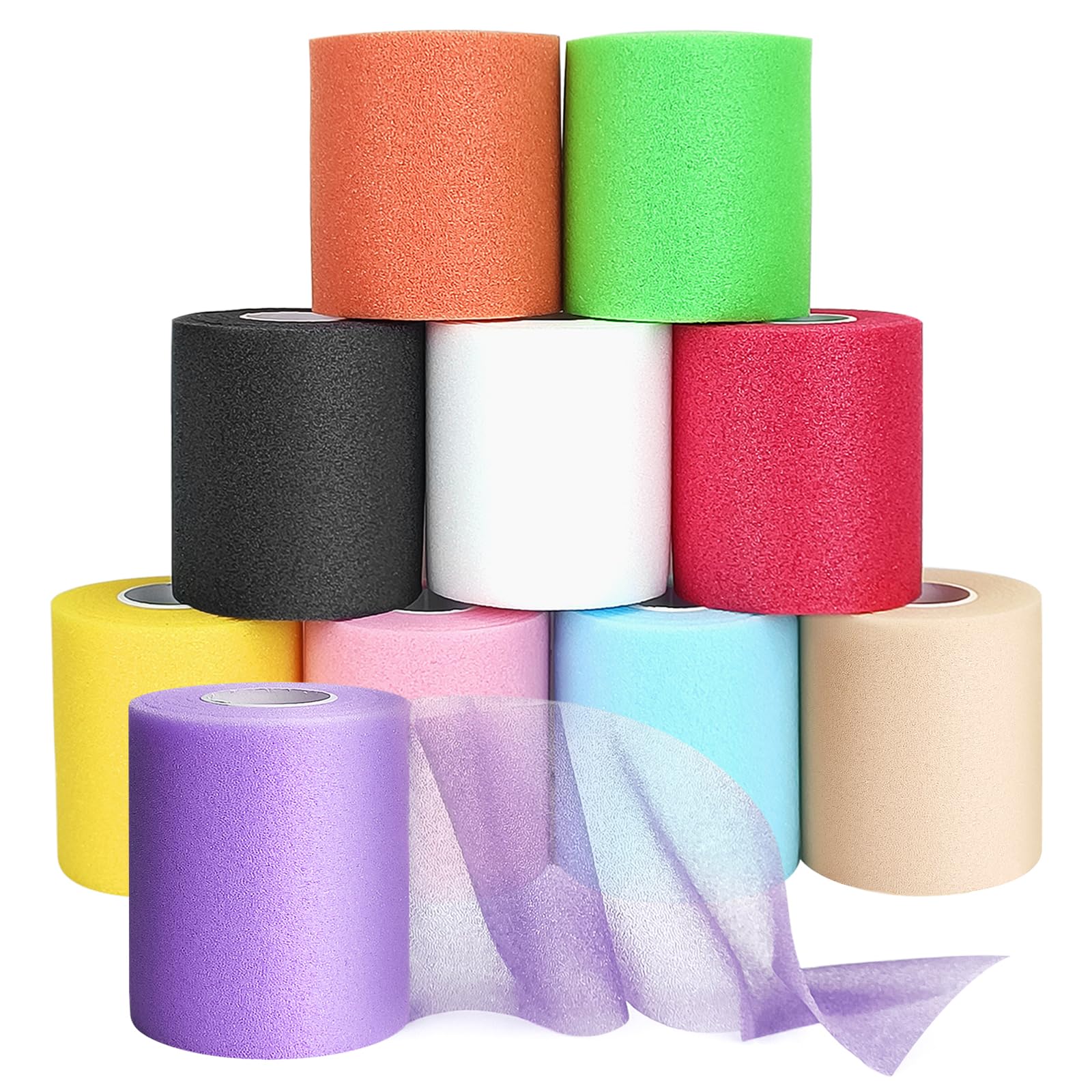 JtshyPre-wrap Athletic Tape,2.75 Inches X 12 Yards 10 Roll Pre wrap Headbands for Hair Soccer,Foam Underwrap Sports Wrap for Ankles Wrists Hands Knees Elbows