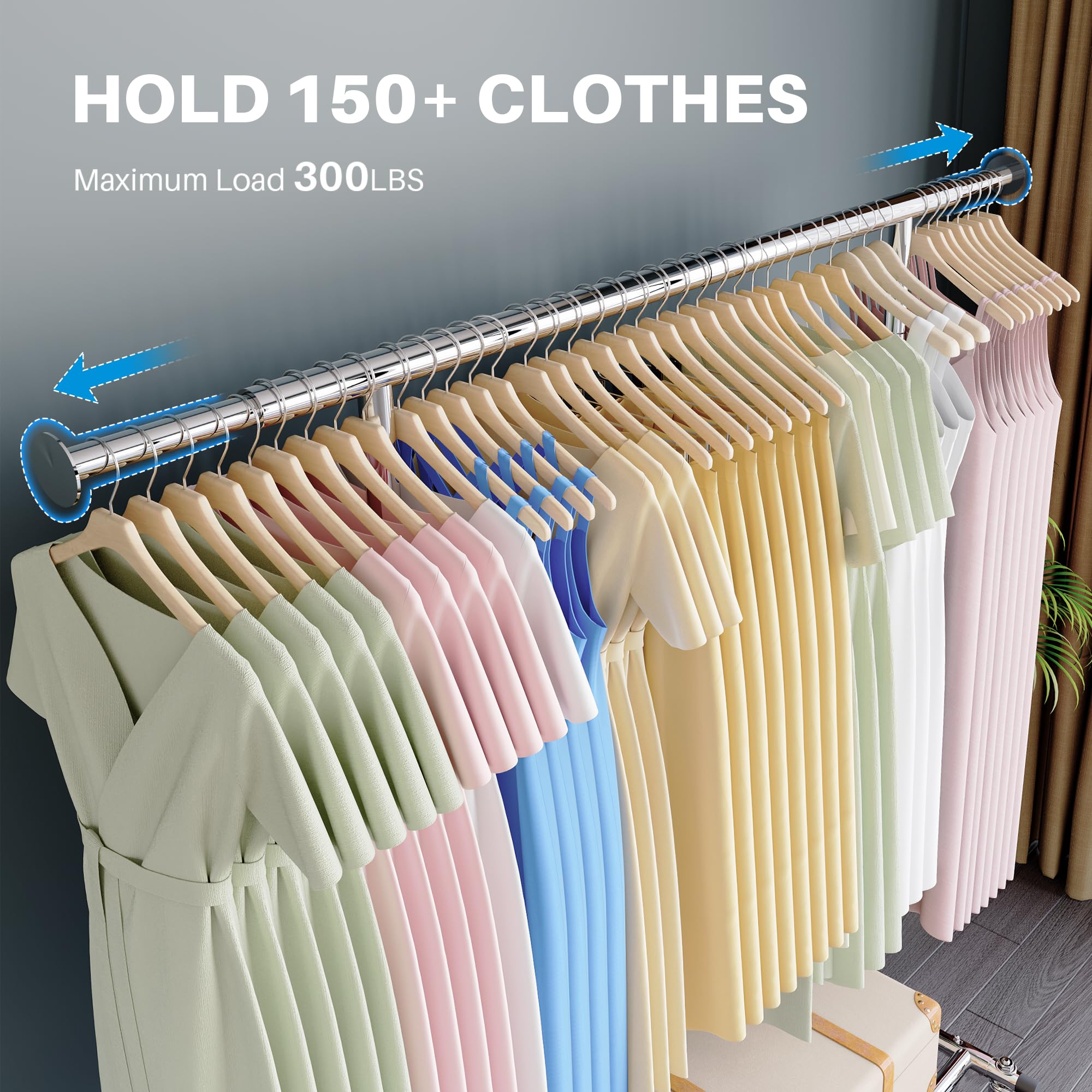 HOKEEPER Clothing Racks for Hanging Clothes Rack Heavy Duty Garment Rack Load 300LBS, Portable Clothes Rack with Lockable Wheels, Adjustable Clothing Rack for Bedroom, Living Room 22