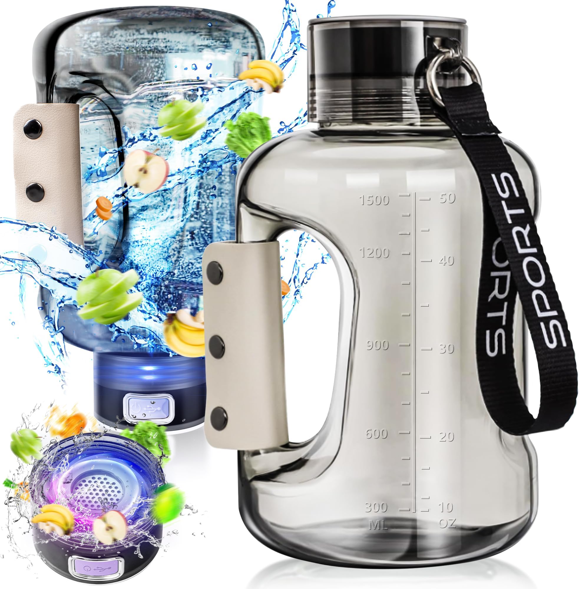 Hydrogen Water Bottle, 50.7oz/1.5L Large Hydrogen Water Bottle Generator, Ion Water Bottle Improve Water Quality in 3 Minutes, Water Ionizer Machine Suitable for Travel and Fitness Drinking(Black)
