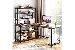 Tribesigns 55" Large Computer Desk with Wireless Charging and Bookshelves