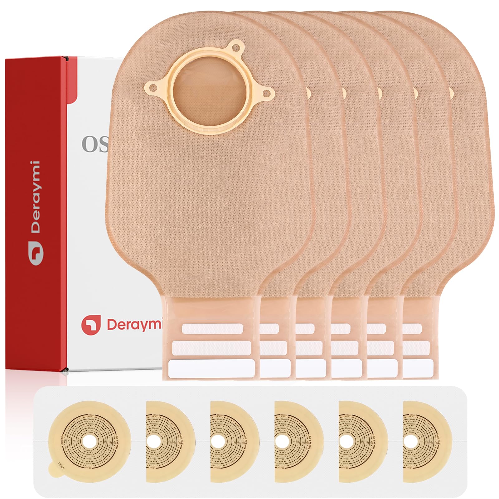 DERAYMI 60 bolsas de ostomía de dos piezas con cierre de | Bolsa de colostomía con superficie plana, chasis hidrocoloide accesorios para estoma (40 bolsas + 20 piezas de barrera)