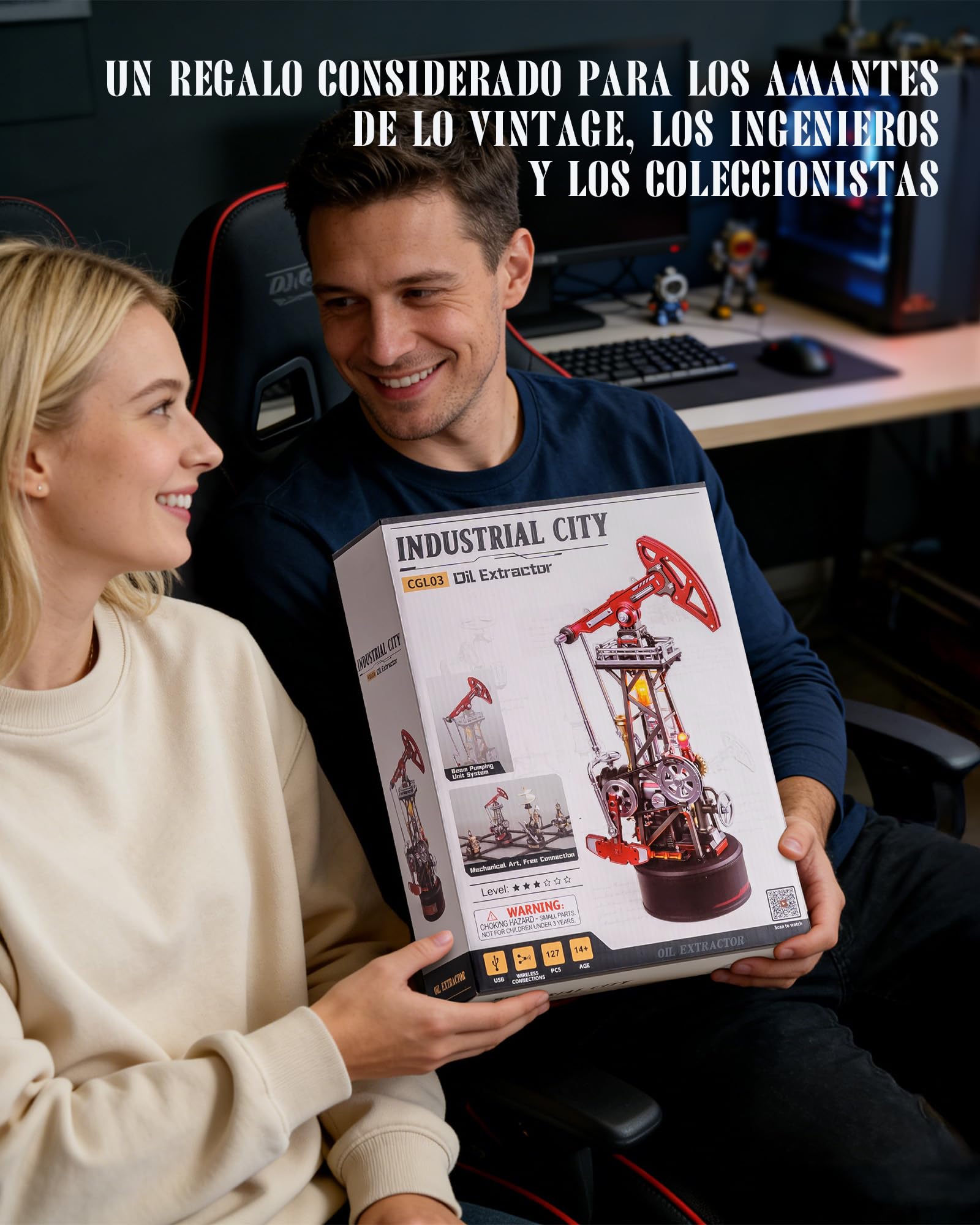 ROBOTIME Puzzle 3D dla dorosłych Model Pompy Olejowej – Zestaw do budowy mechanicznej DIY z światłami i ruchem, model inżynieryjny z PVC, prezent dla kolekcjonerów i miłośników STEM, CGL03