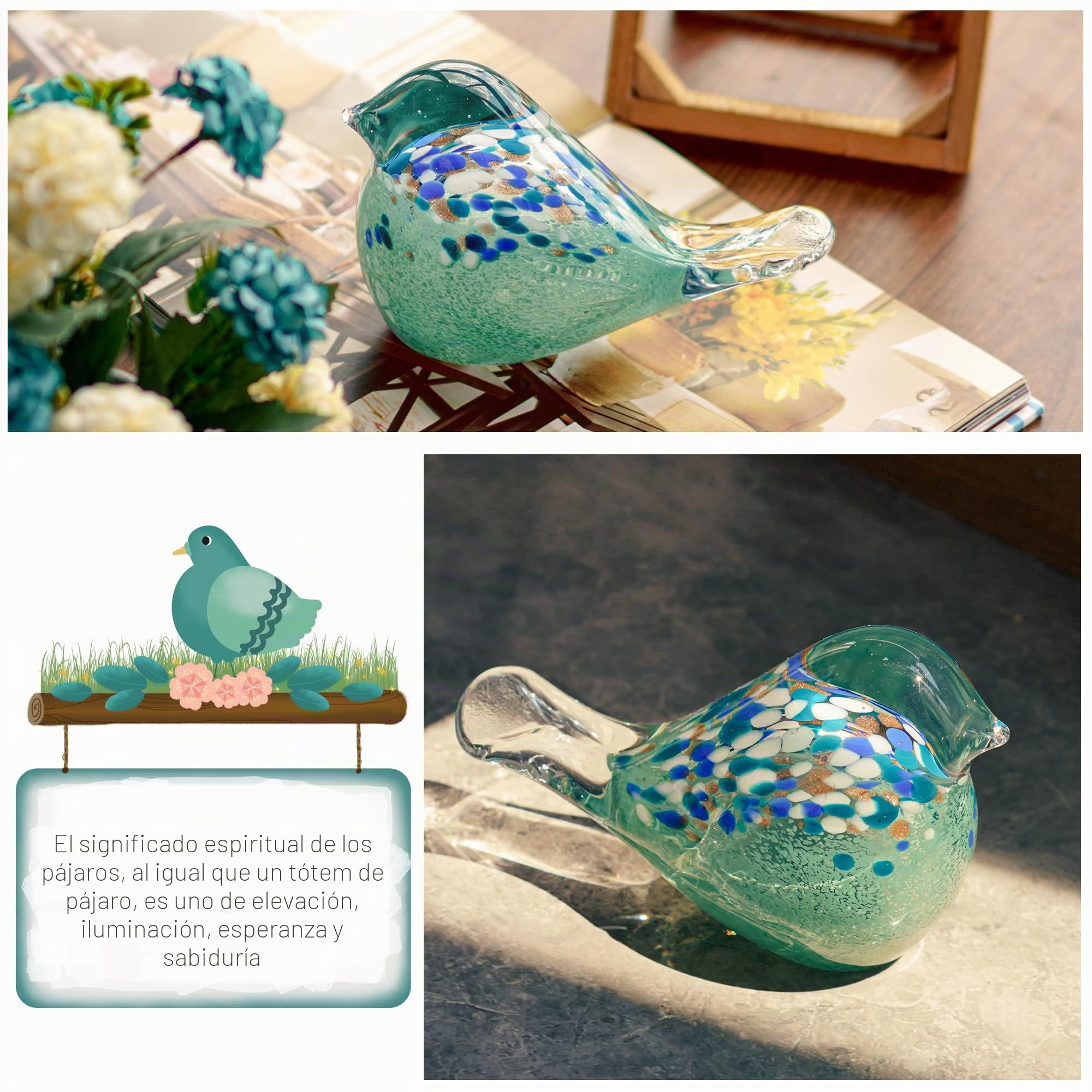 QFkris Figuras de pájaro de Cristal soplado Grandes Hechas a Mano para decoración de Mesa del hogar
