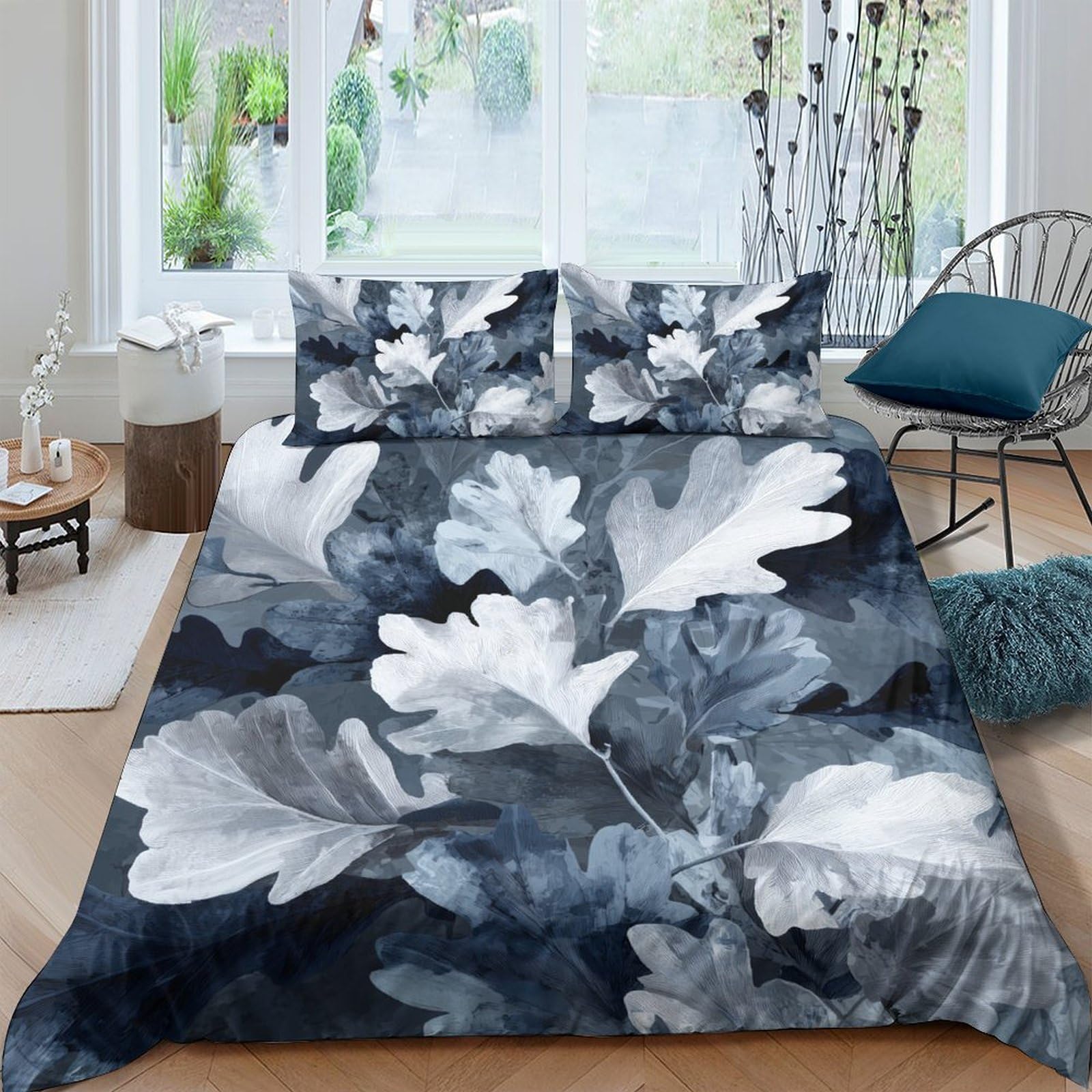 Ctjqhvkz Style-10 3D Printed Oak Leaf Fitted Sheet Microfiber Grey Botanical Mattress Cover For Bedroom Dorm Decorative Protection Single（135X200cm）