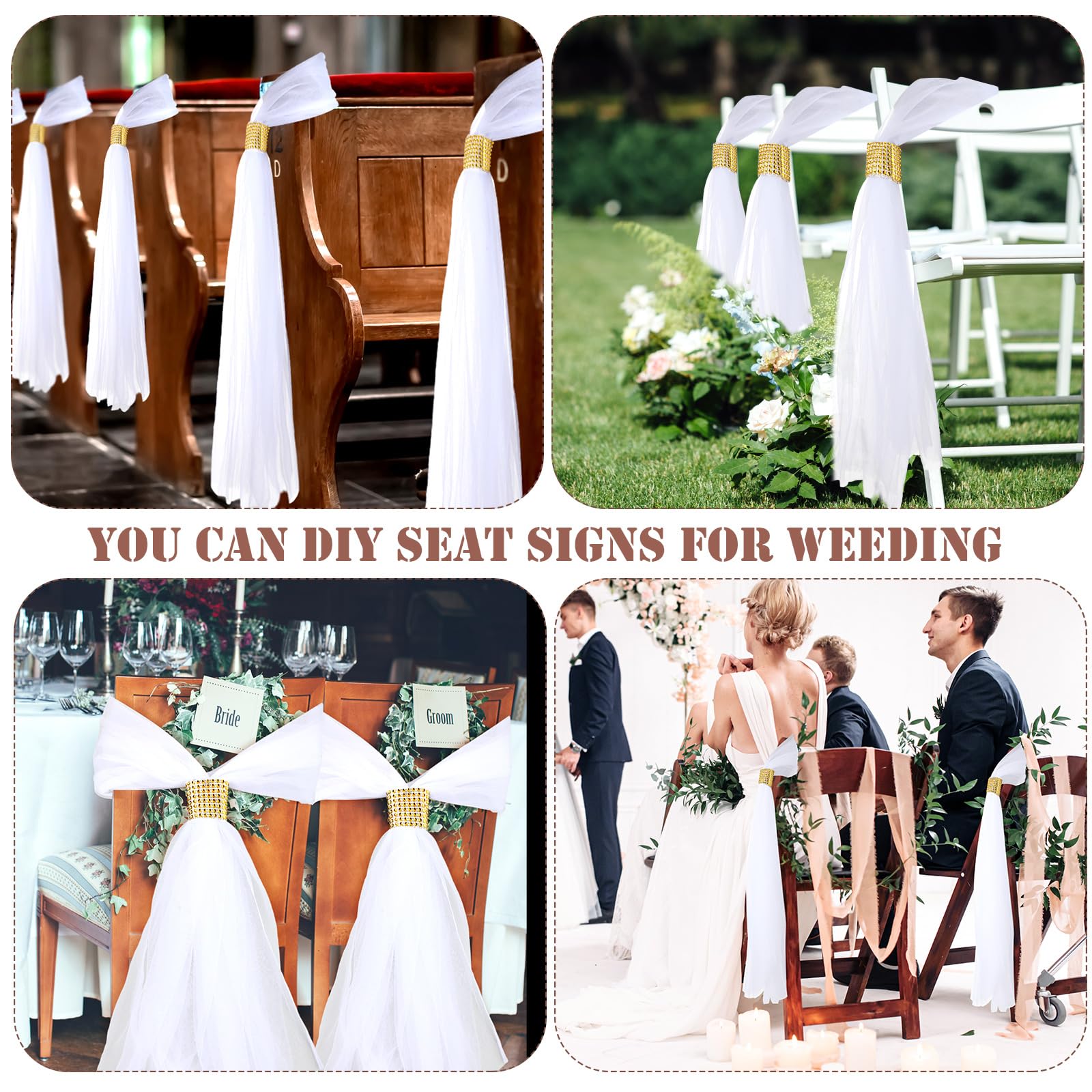 12 set di fiocchi bianchi per matrimoni con code lunghe in tulle
