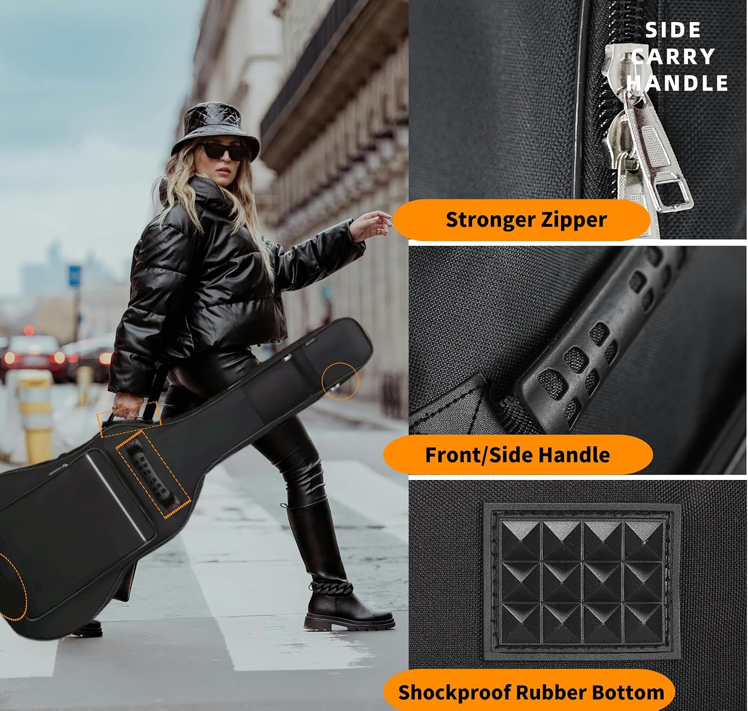 GIGKOUKI Bass Guitar Bag Gig Bag 0.3in Padding Black Padded Waterproof Backpack Soft Electric Bass Case White