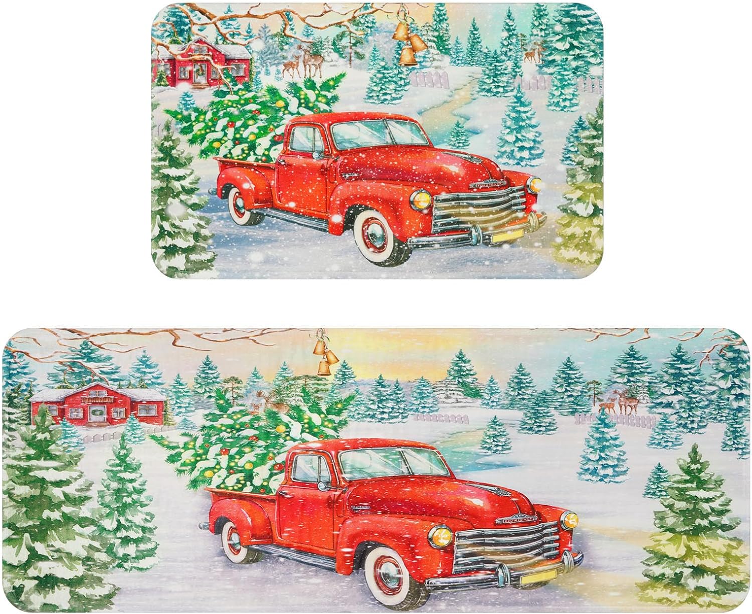 ASPMIZ Christmas Bathroom Rugs Sets 2 Piece, Red Retro Car