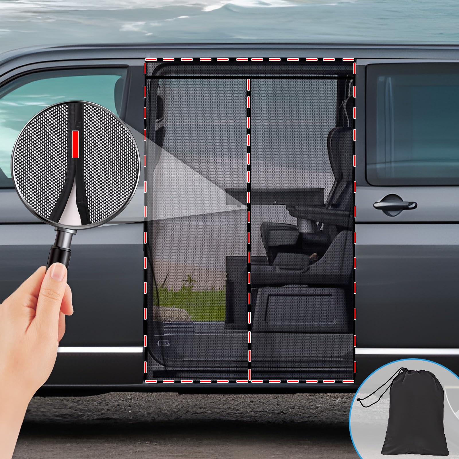 ZATOOTO Mosquitera Magnética para VW T5 T6 para Puerta Corredera - Cortinas Anti-Insectos para Camper Coche Furgonetas - Protección Solar Puerta Lateral Camping