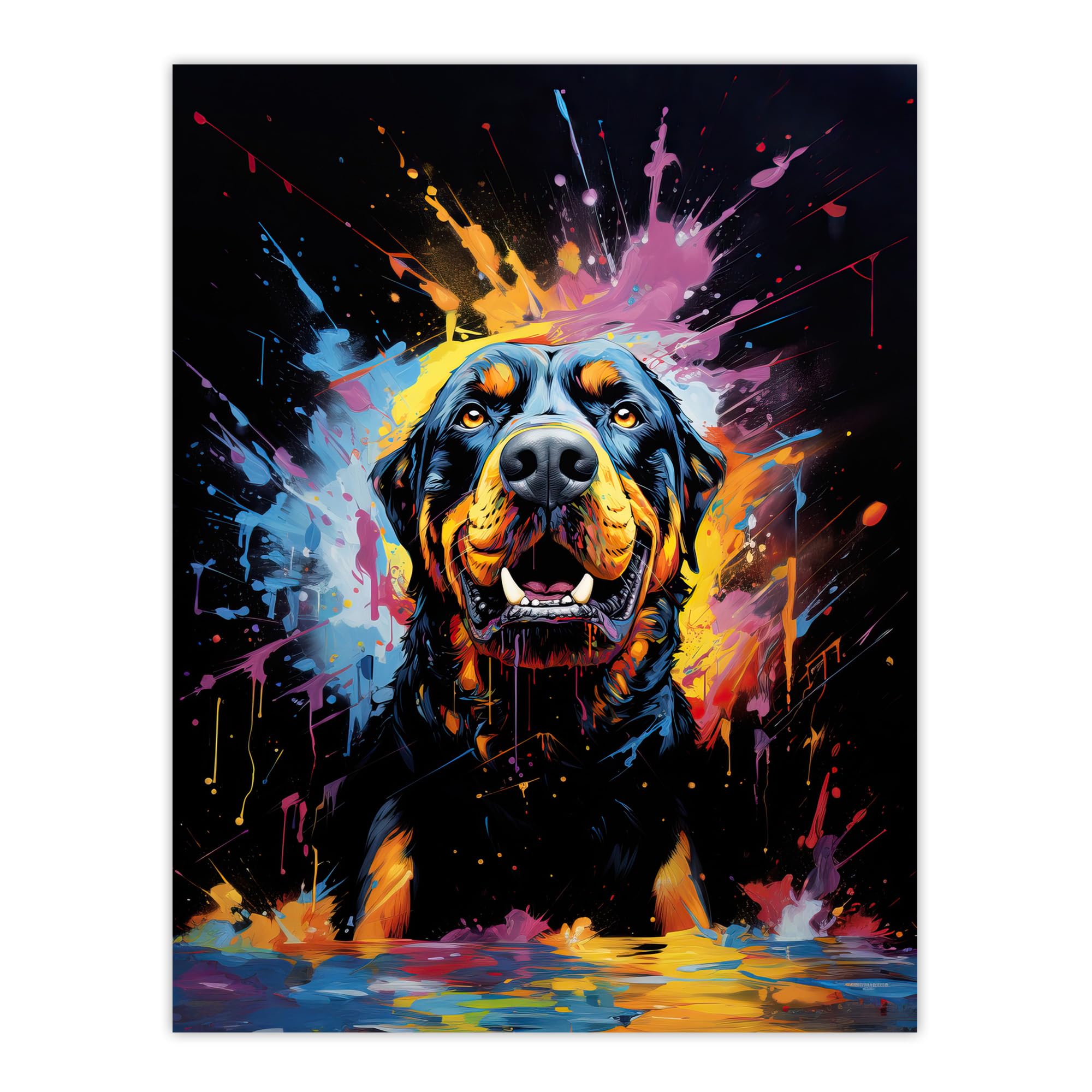 B&Q -  Unframed Wall Art Rottweiler Dog Lover Gift Pet Portrait Blue Orange Purple Artwork Painting12X16 Inch