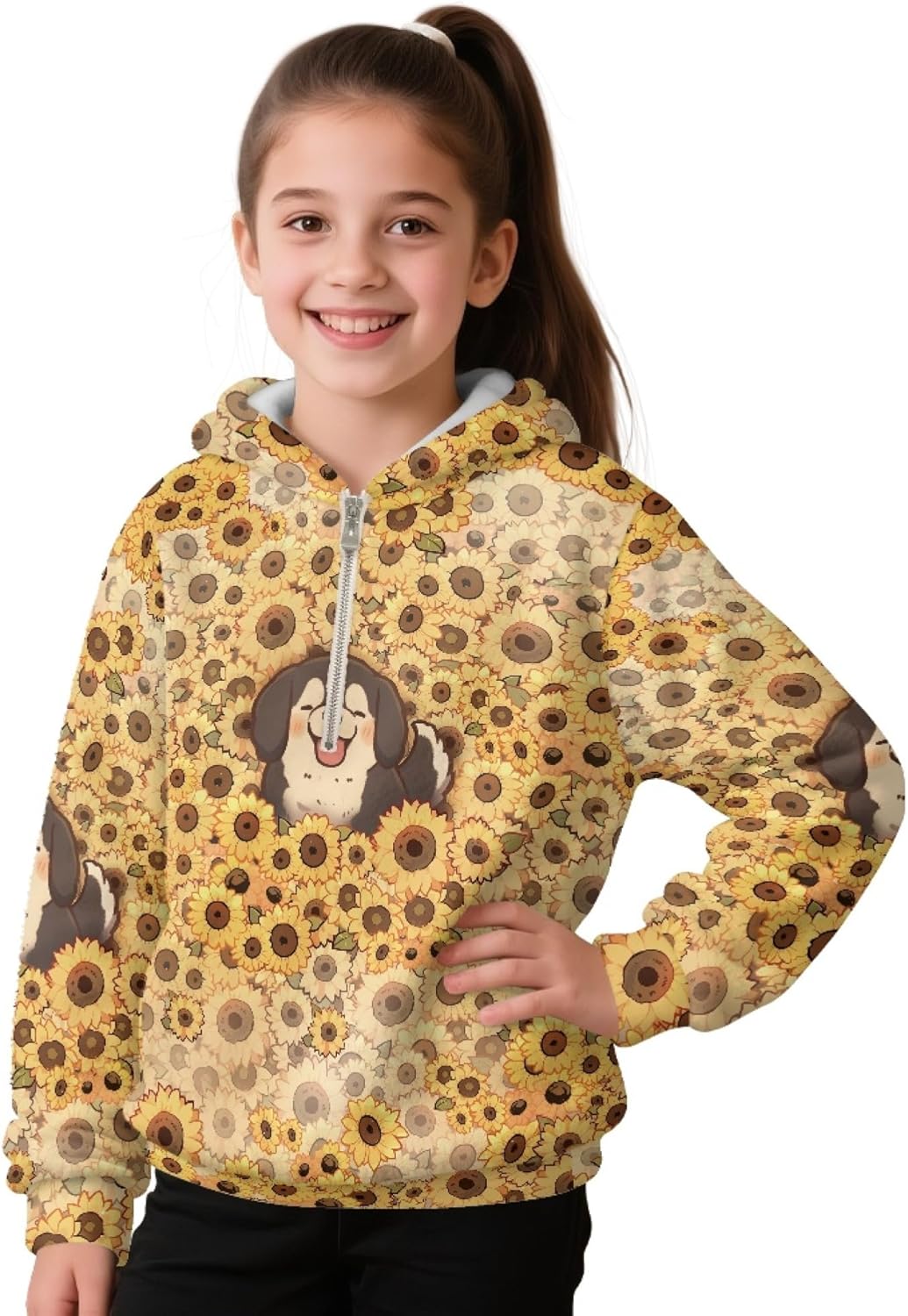 Girls Half Zip Hooded Sweatshirt Oversized Fleece Sweatshirt Jumping Quarter Zip Thick Pullover Hoodie For 4-15 Y