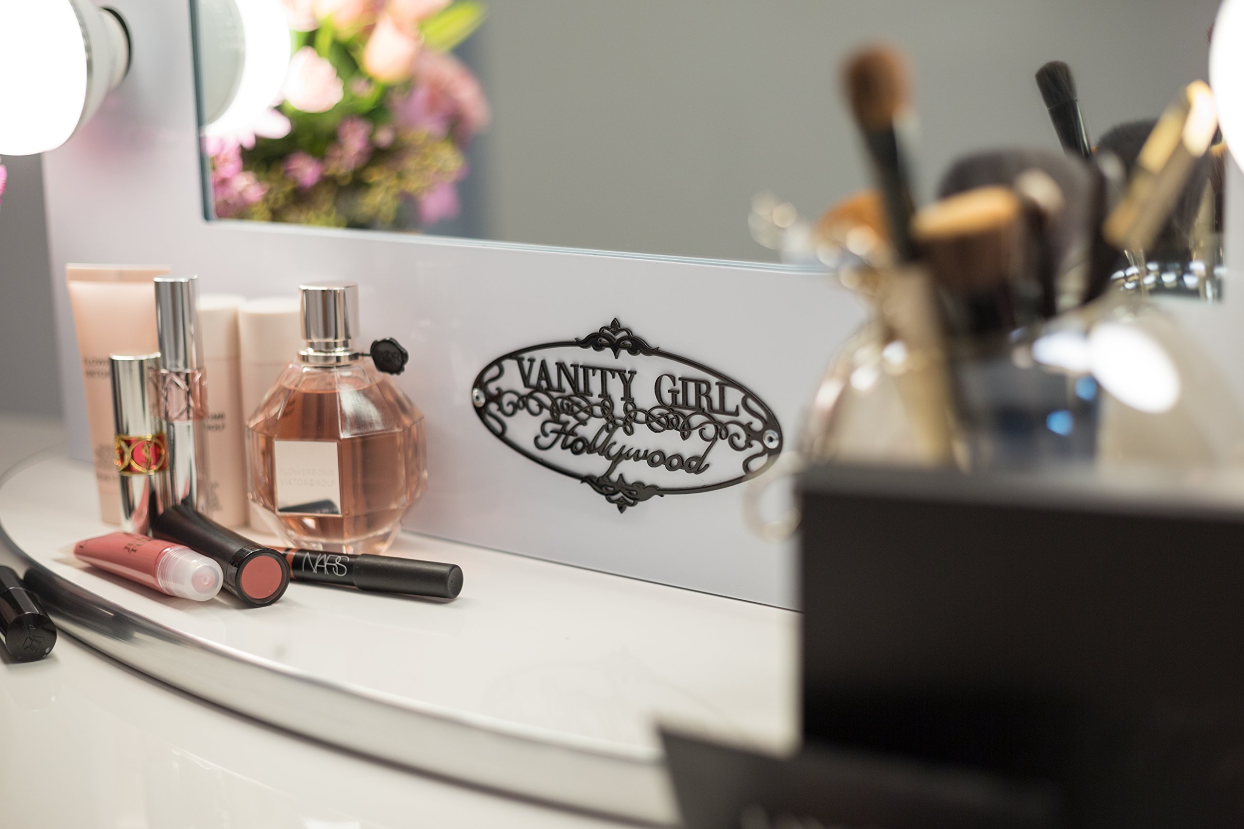 White Vanity Girl Broadway Lighted Vanity Mirror with 2 Outlets and