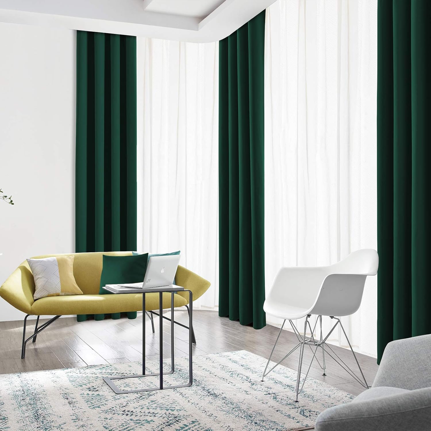 Blackout Curtains for High Ceiling, Extra Long Thermal Insulated Solid Grommet Window Curtains Drapes for Living Room 10ft Length, Set of 2 Curtain Panels 52 W x 120 L Inches Hunter Green
