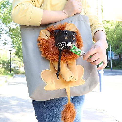 Miniatura 5 de Linda bolsa de hombro de lona para mascotas en forma de león transportador de gatos portátil para mascotas bolsa de lona para perros pequeños y