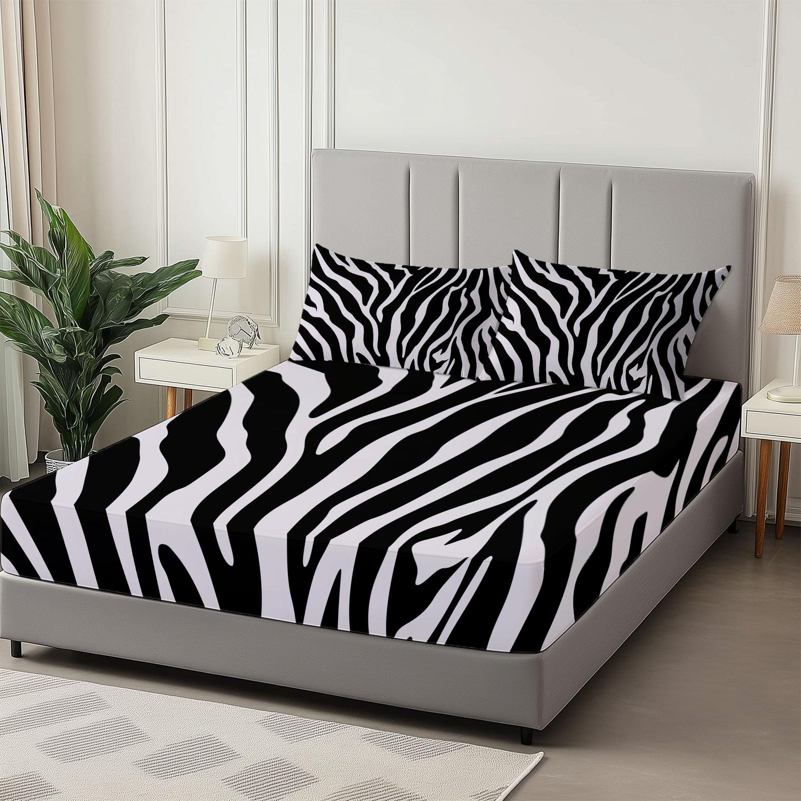 Pack de 3 sábanas bajeras para niños, 90 x 200 cm, diseño de rayas de cebra