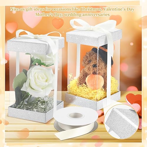 Miniatura 7 de Zhanmai Paquete de 12 cajas de regalo transparentes de 8 x 4 x 4 pulgadas, caja de regalo transparente con tapa base con purpurina, cajas de