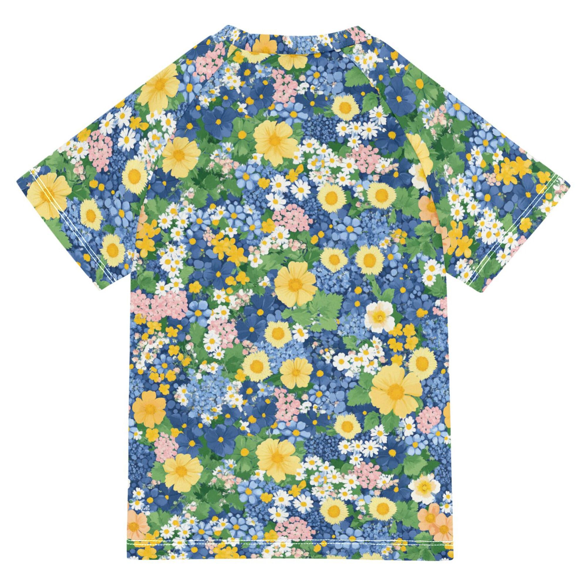 Beauty Spring Flowers Oregon Grape Boy Bathing Suit Short Sleeves Volleyball Shirts Swimwear Beach Tops 3T