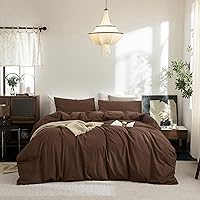 Vista 12 de FOSSA Juego de funda de edredón 100% algodón lavado, tacto súper suave, transpirable, acogedor, 3 piezas, juego de ropa de cama, color gris almendra