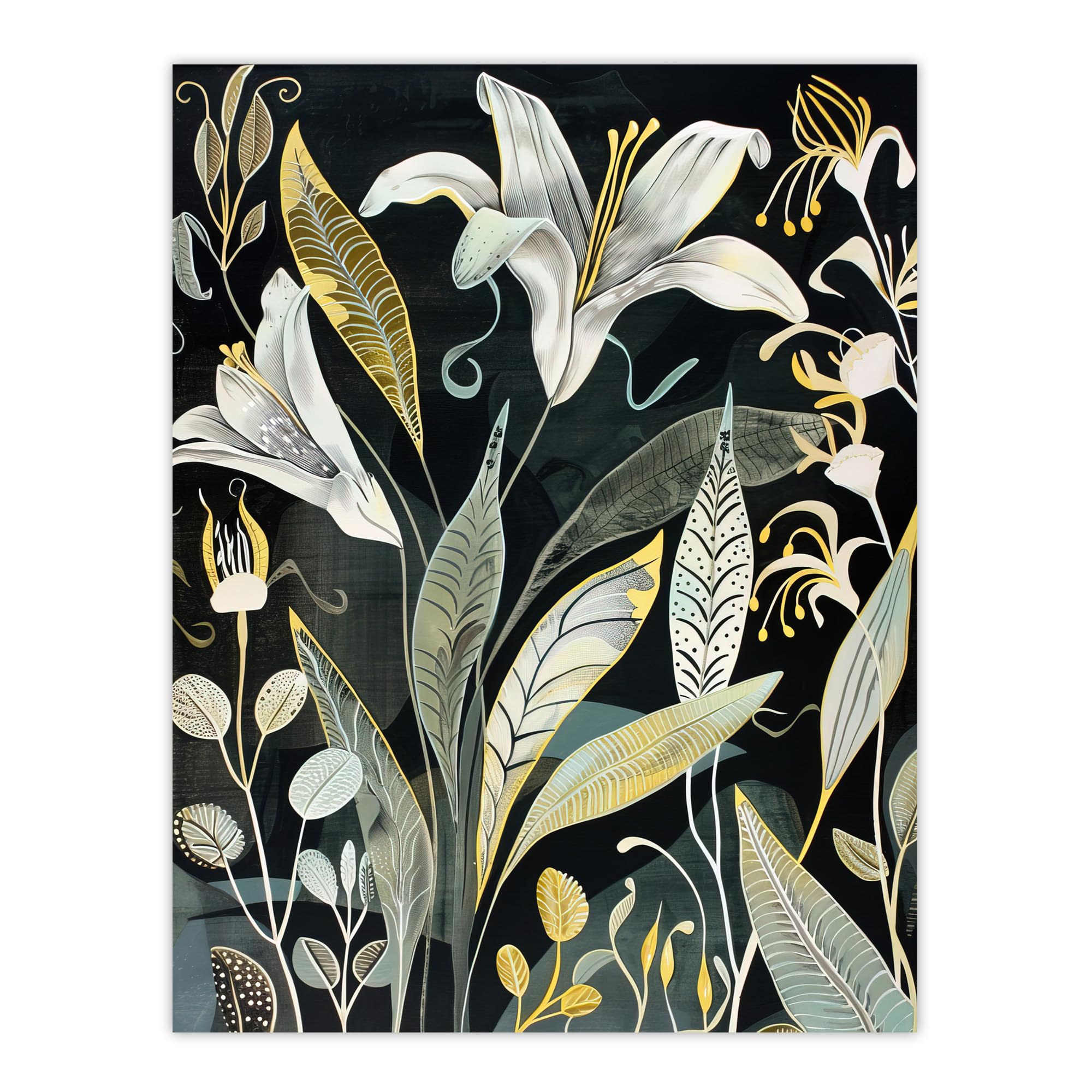 Artery8 Lily Flowers Dark Stylised Floral Painting Living Room Large Wall Art Poster Print Thick Paper 18X24 Inch