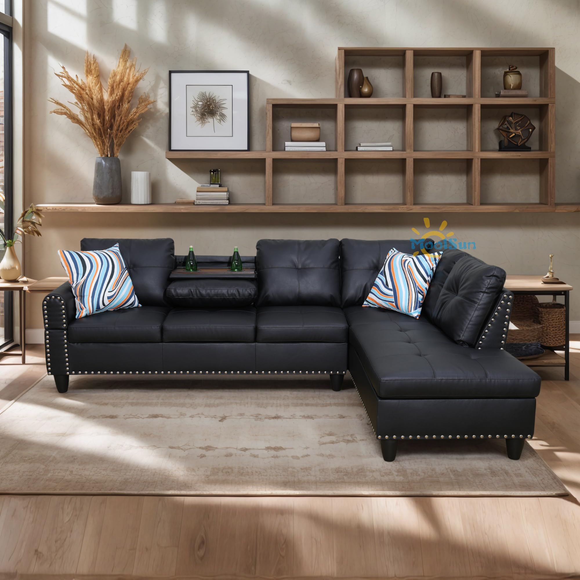 MOOLSUN L-Shaped Combination Sofa Set, Luxurious Synthetic Leather Living Room Sofa, Suitable for Living Rooms, Bedrooms, Apartments, and Offices